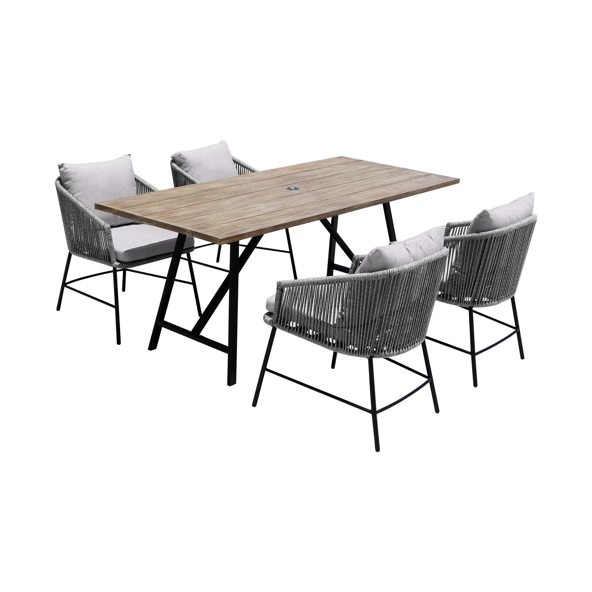 Koala and Calica 5 Piece Dining Set in Light Eucalyptus and Metal with Grey Rope By Armen Living - Image 2