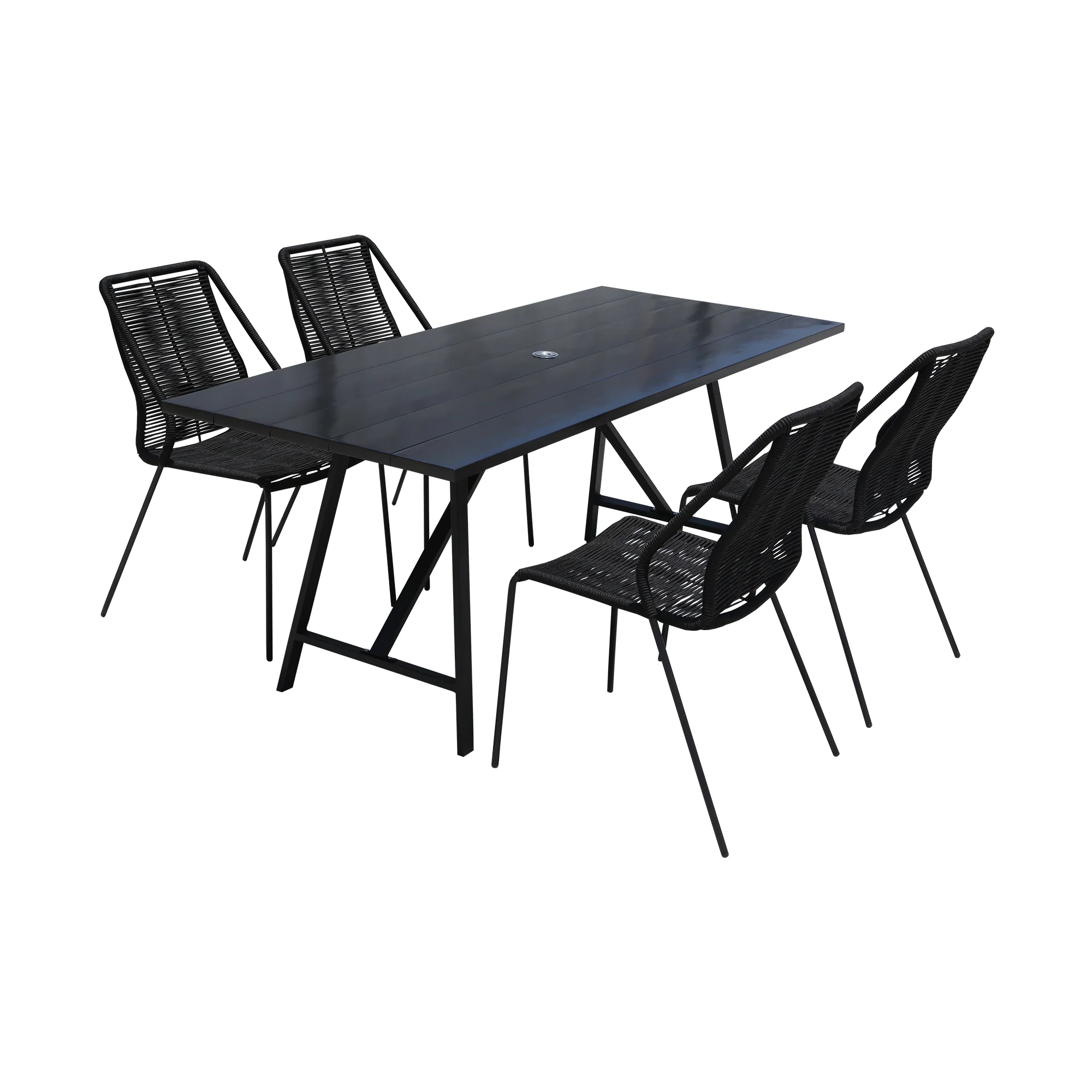 Koala and Clip 5 Piece Dining Set in Dark Eucalyptus Wood and Metal with Black Rope  By Armen Living - Image 2