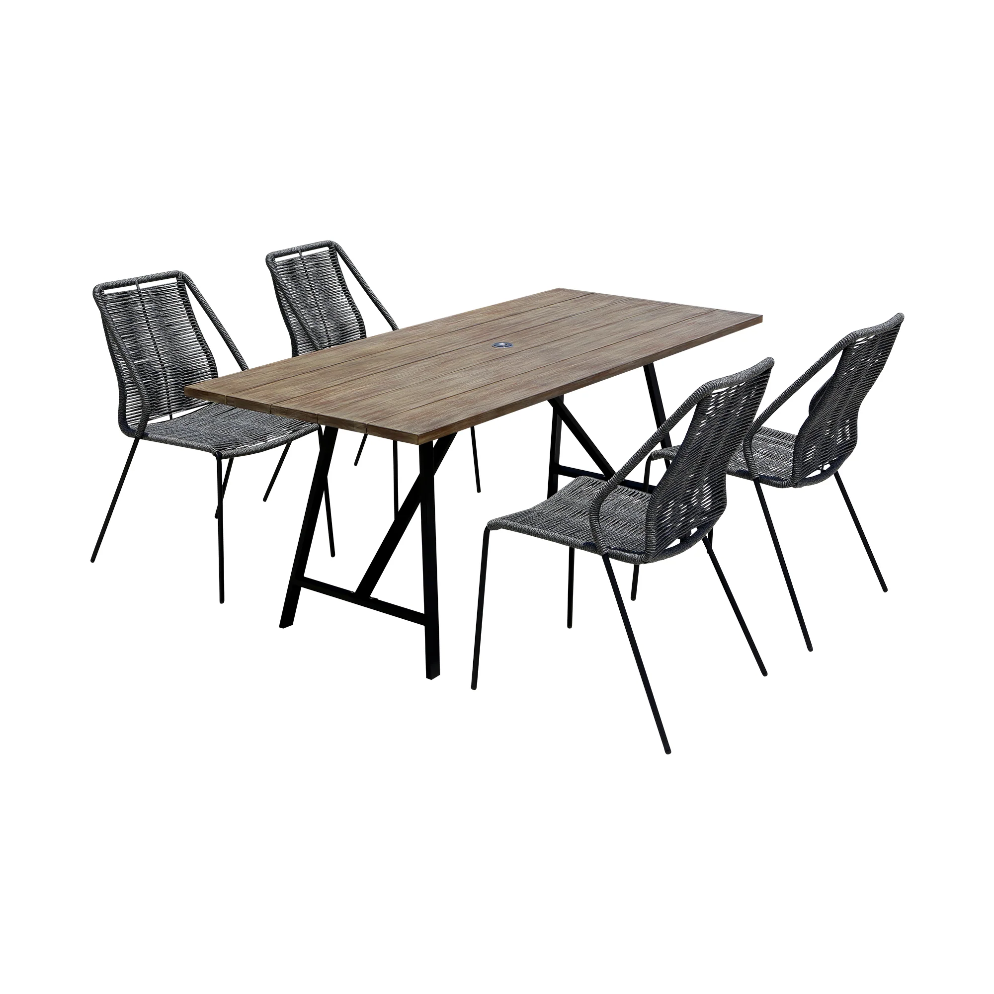 Koala and Clip 5 Piece Dining Set in Light Eucalyptus Wood and Metal with Grey Rope  By Armen Living - Image 2