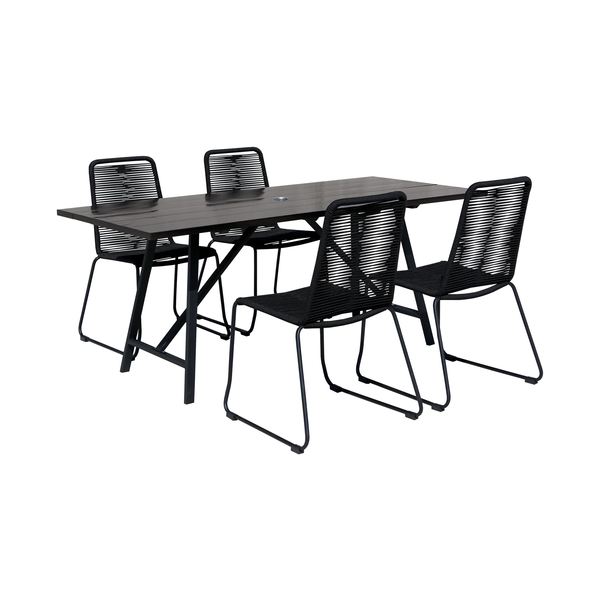 Koala and Shasta 5 Piece Dining Set in Dark Eucalyptus and Metal with Black Rope By Armen Living - Image 2