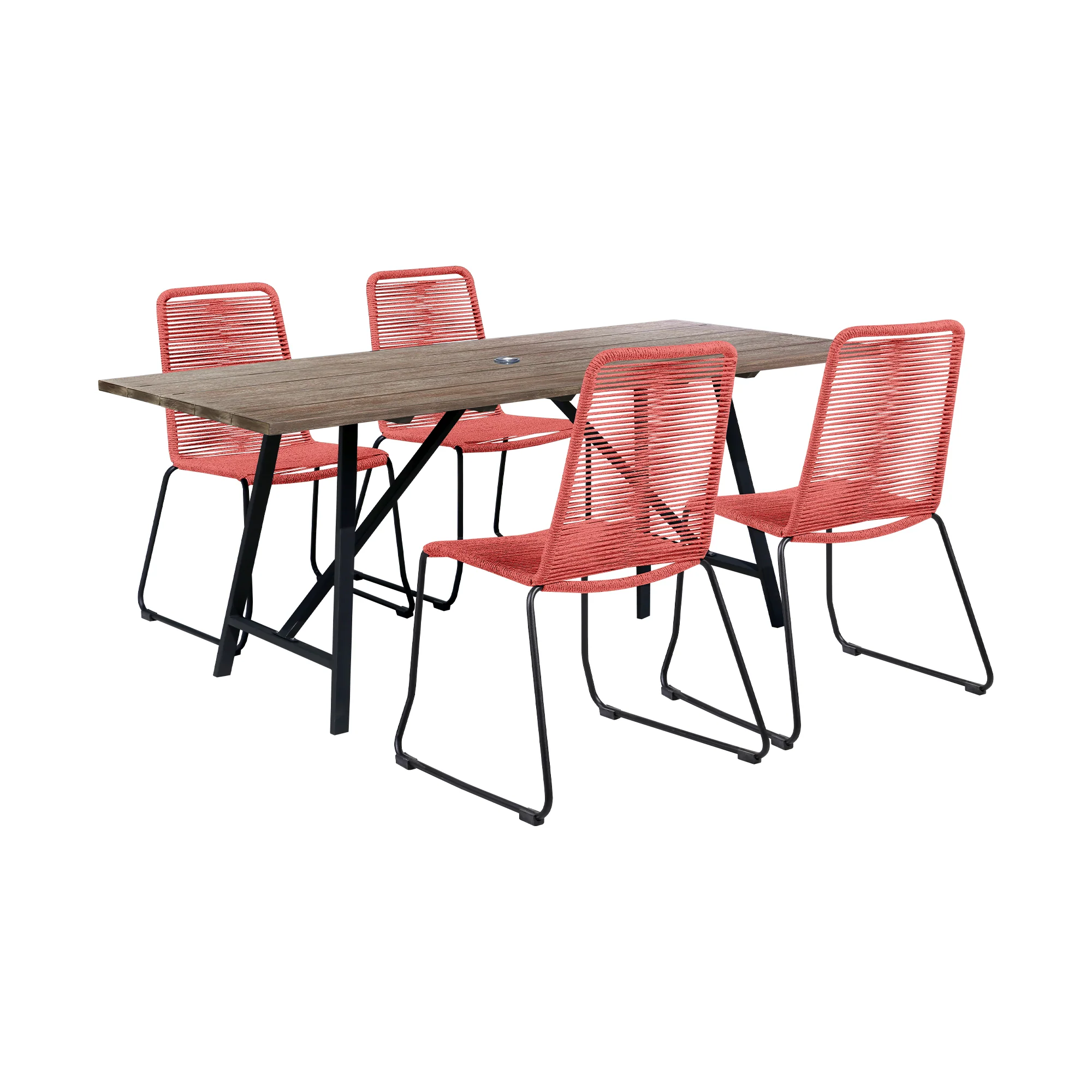 Koala and Shasta 5 Piece Outdoor Patio Dining Set in Light Eucalyptus Wood and Black Rope By Armen Living - Image 12