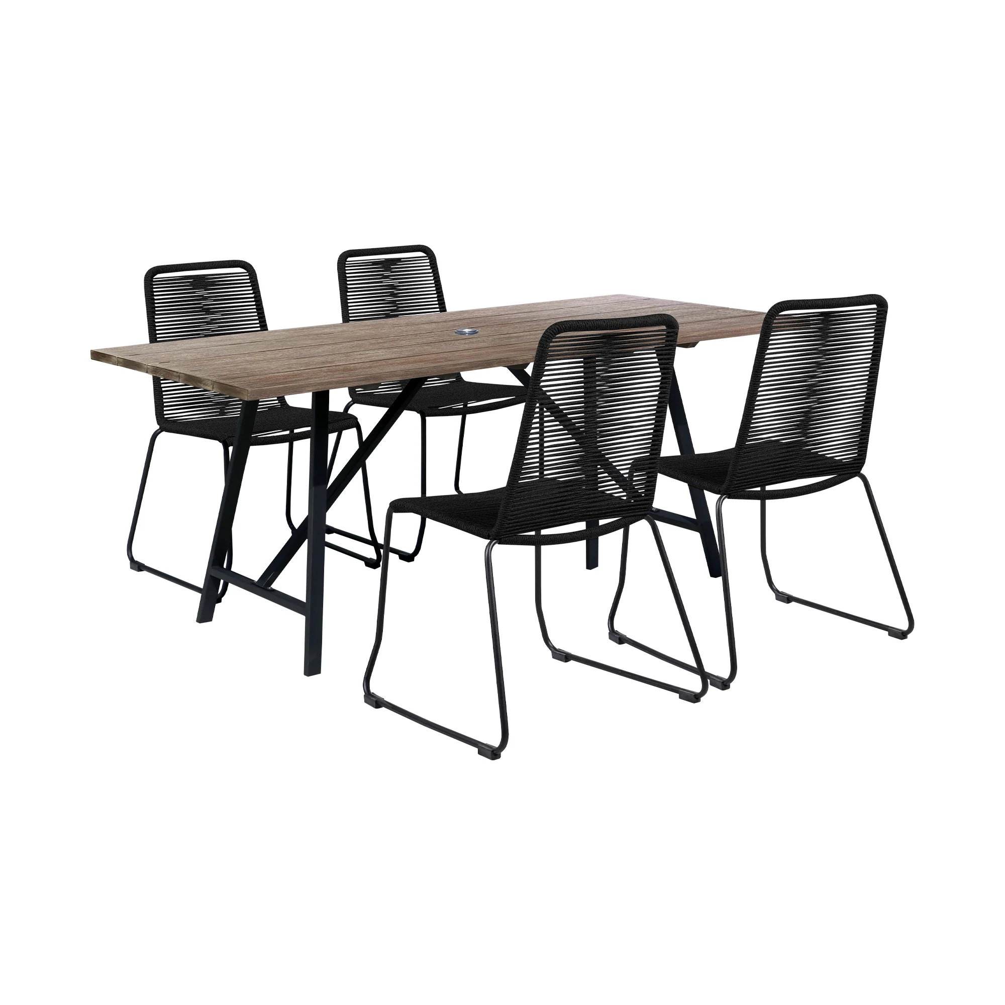 Koala and Shasta 5 Piece Outdoor Patio Dining Set in Light Eucalyptus Wood and Black Rope By Armen Living - Image 2