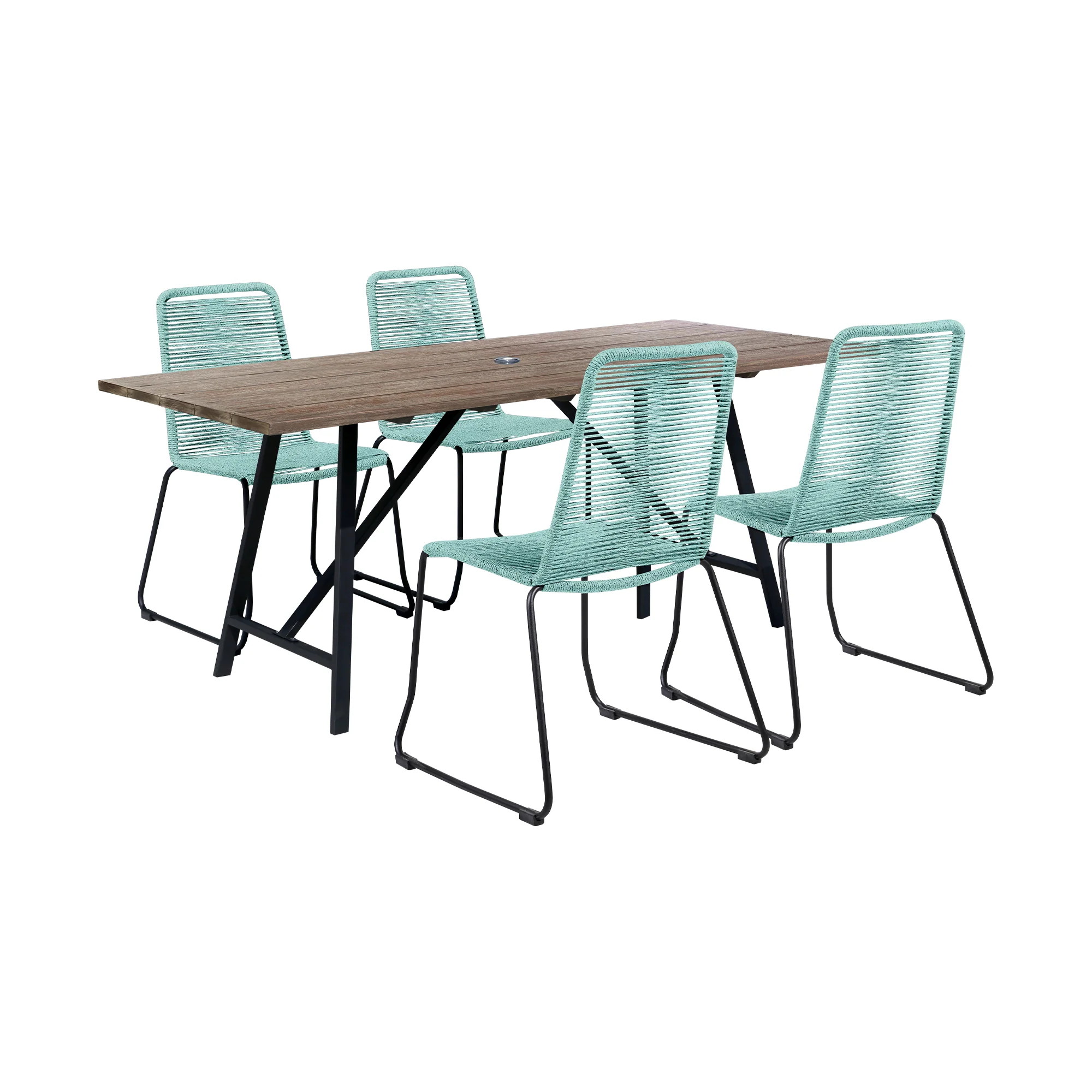 Koala and Shasta 5 Piece Outdoor Patio Dining Set in Light Eucalyptus Wood and Black Rope By Armen Living - Image 22