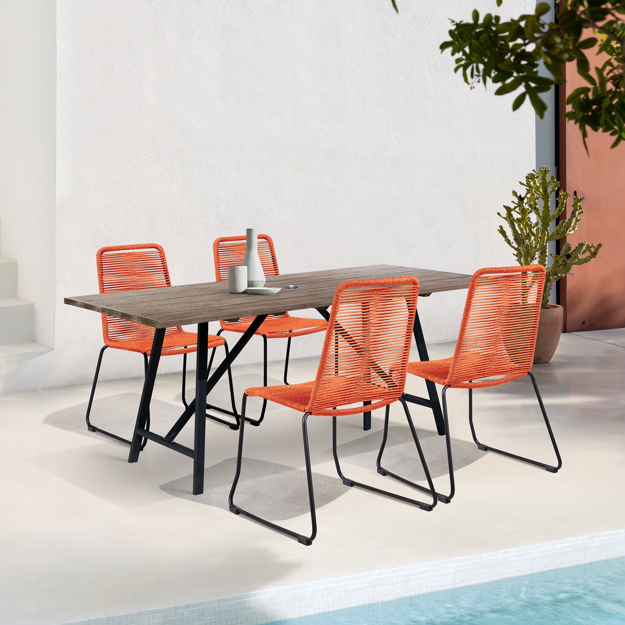 Koala and Shasta 5 Piece Outdoor Patio Dining Set in Light Eucalyptus Wood and Black Rope By Armen Living - Image 31