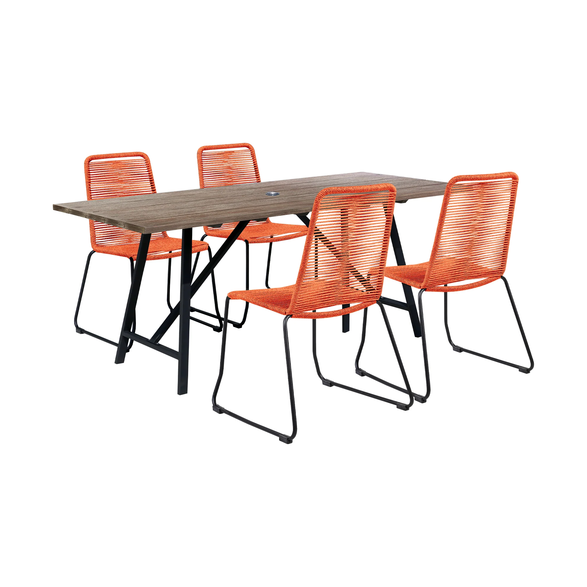 Koala and Shasta 5 Piece Outdoor Patio Dining Set in Light Eucalyptus Wood and Black Rope By Armen Living - Image 32