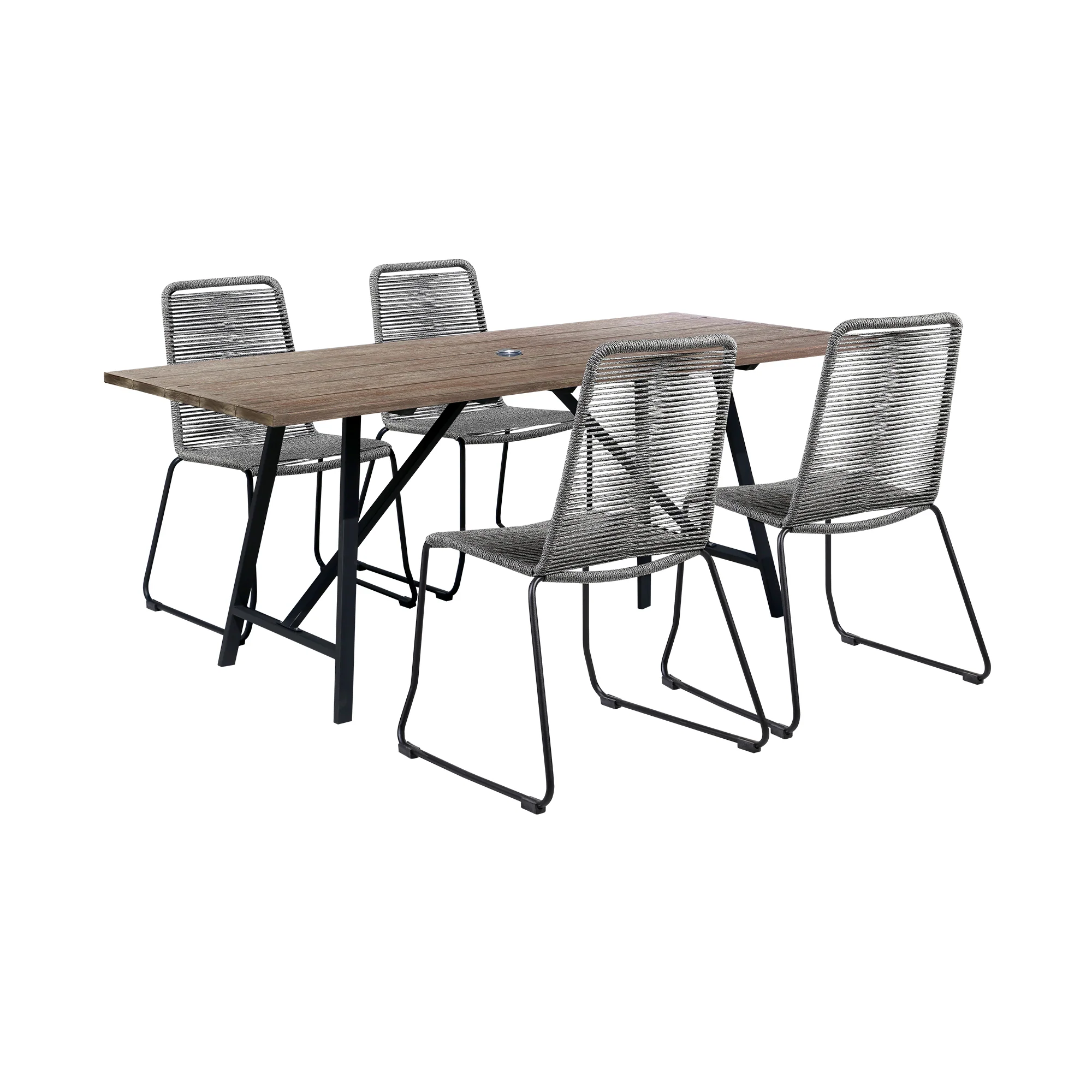 Koala and Shasta 5 Piece Outdoor Patio Dining Set in Light Eucalyptus Wood and Grey Rope By Armen Living - Image 2