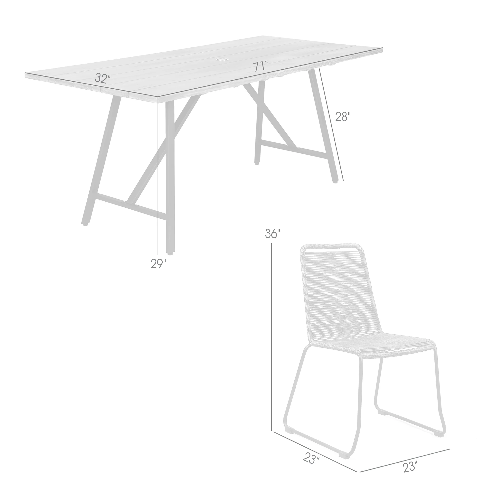 Koala and Shasta 5 Piece Outdoor Patio Dining Set in Light Eucalyptus Wood and Grey Rope By Armen Living - Image 9