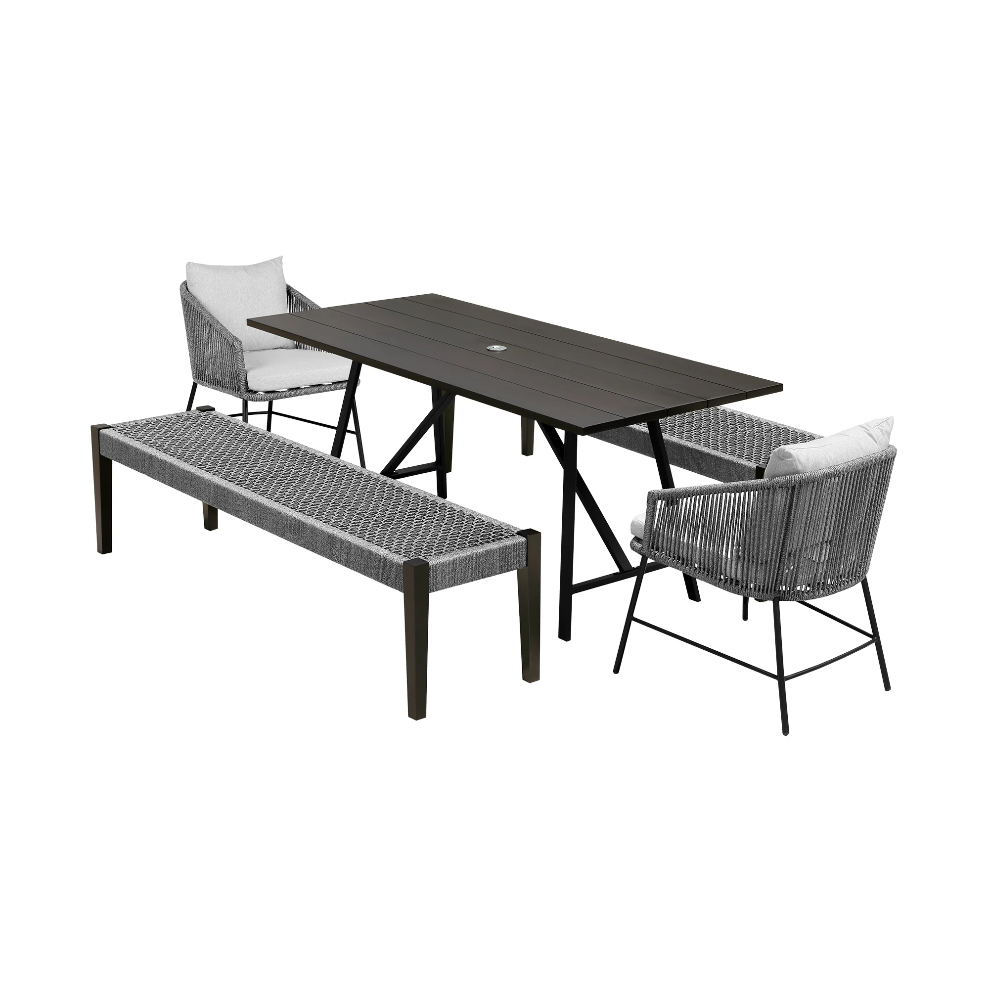 Koala Calica and Camino 5 Piece Outdoor Dining Set with Dark Eucalyptus Wood and Grey Rope and Cushions By Armen Living - Image 2