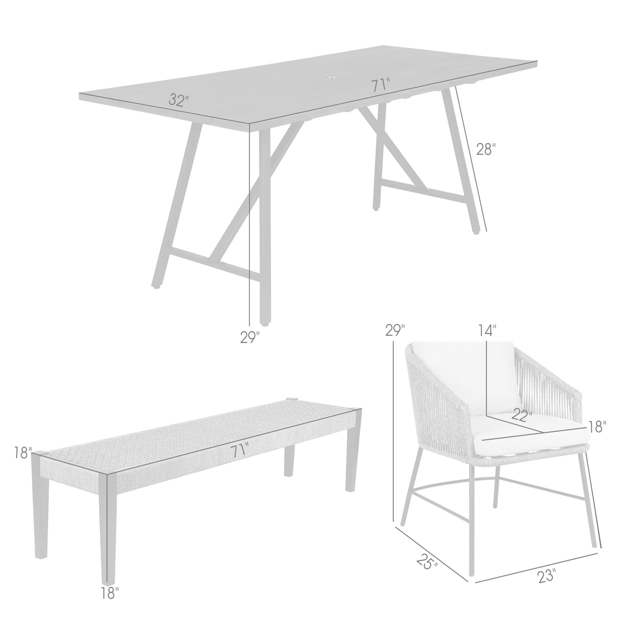 Koala Calica and Camino 6 Piece Outdoor Dining Set with Dark Eucalyptus Wood and Grey Rope and Cushions By Armen Living - Image 9