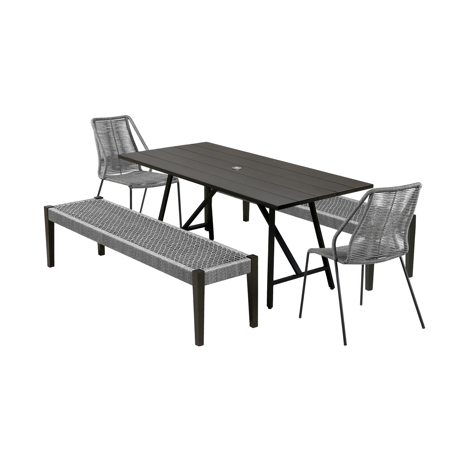 Koala Clip and Camino 5 Piece Outdoor Dining Set in Dark Eucalyptus with Grey Rope By Armen Living - Image 2