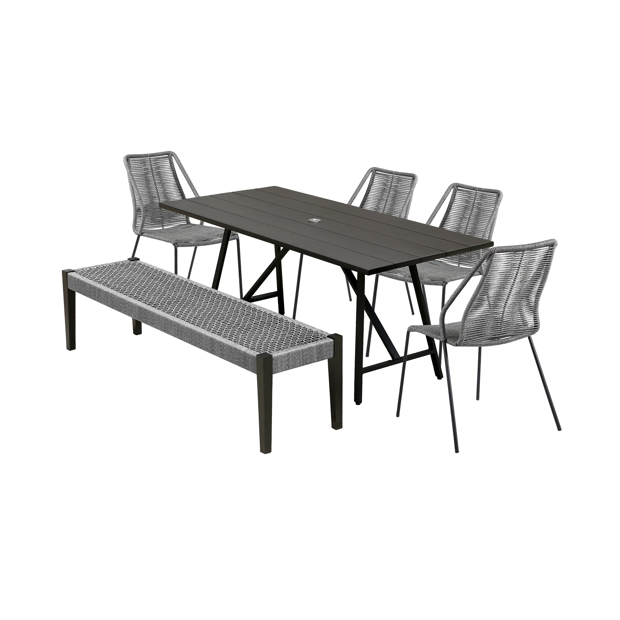 Koala Clip and Camino 6 Piece Outdoor Dining Set in Dark Eucalyptus with Grey Rope By Armen Living - Image 2