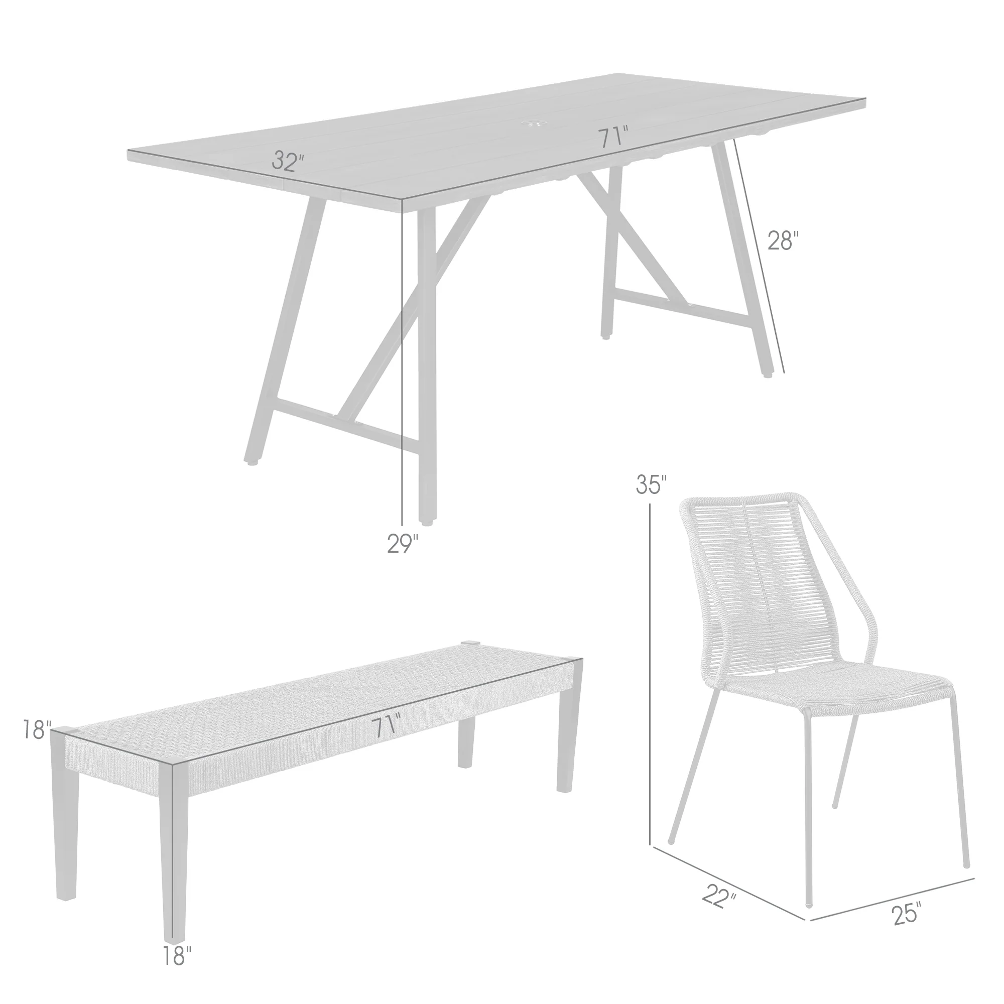 Koala Clip and Camino 6 Piece Outdoor Dining Set in Dark Eucalyptus with Grey Rope By Armen Living - Image 9