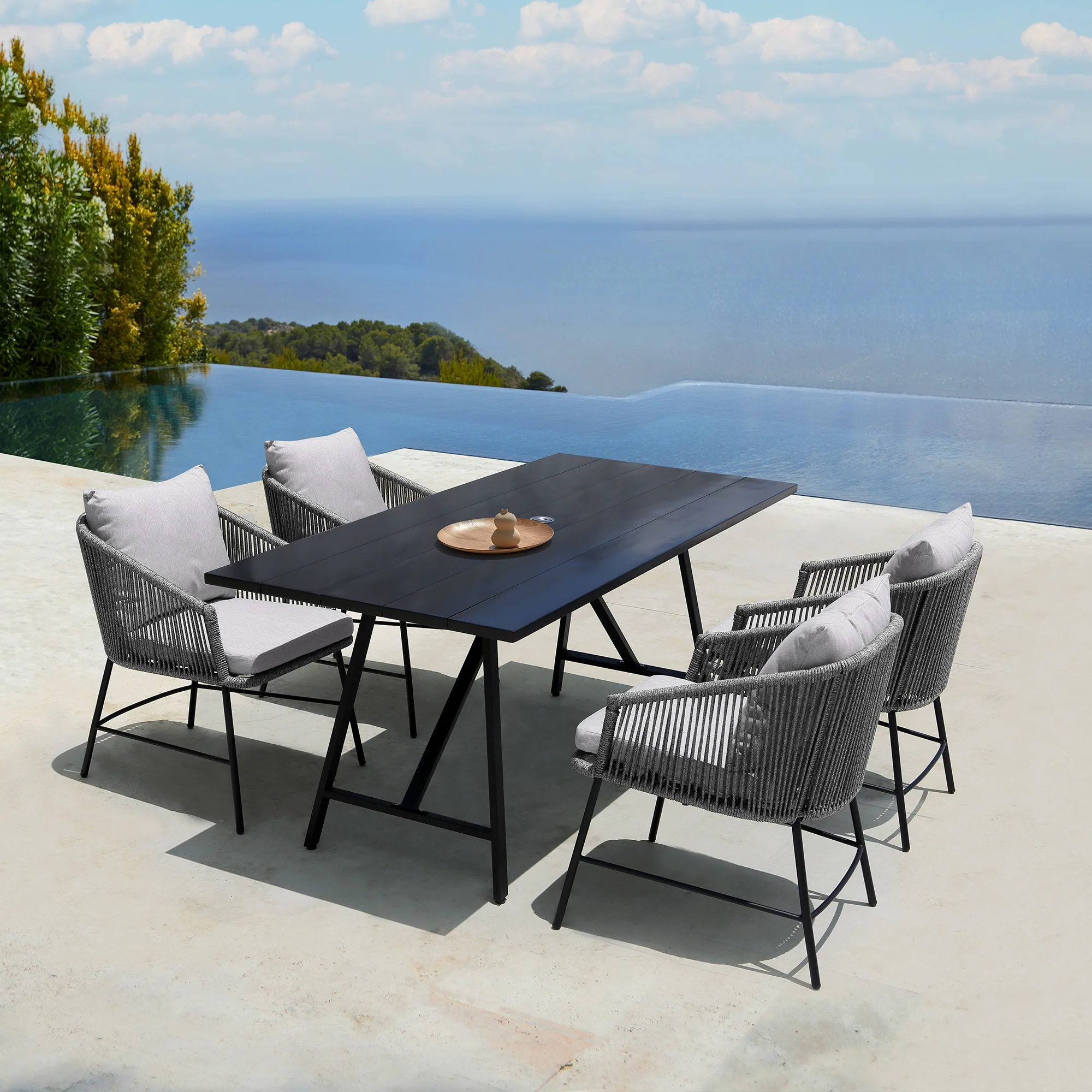 Koala Outdoor Patio Dark Eucalyptus Wood and Metal Rectangle Dining Table By Armen Living - Image 3
