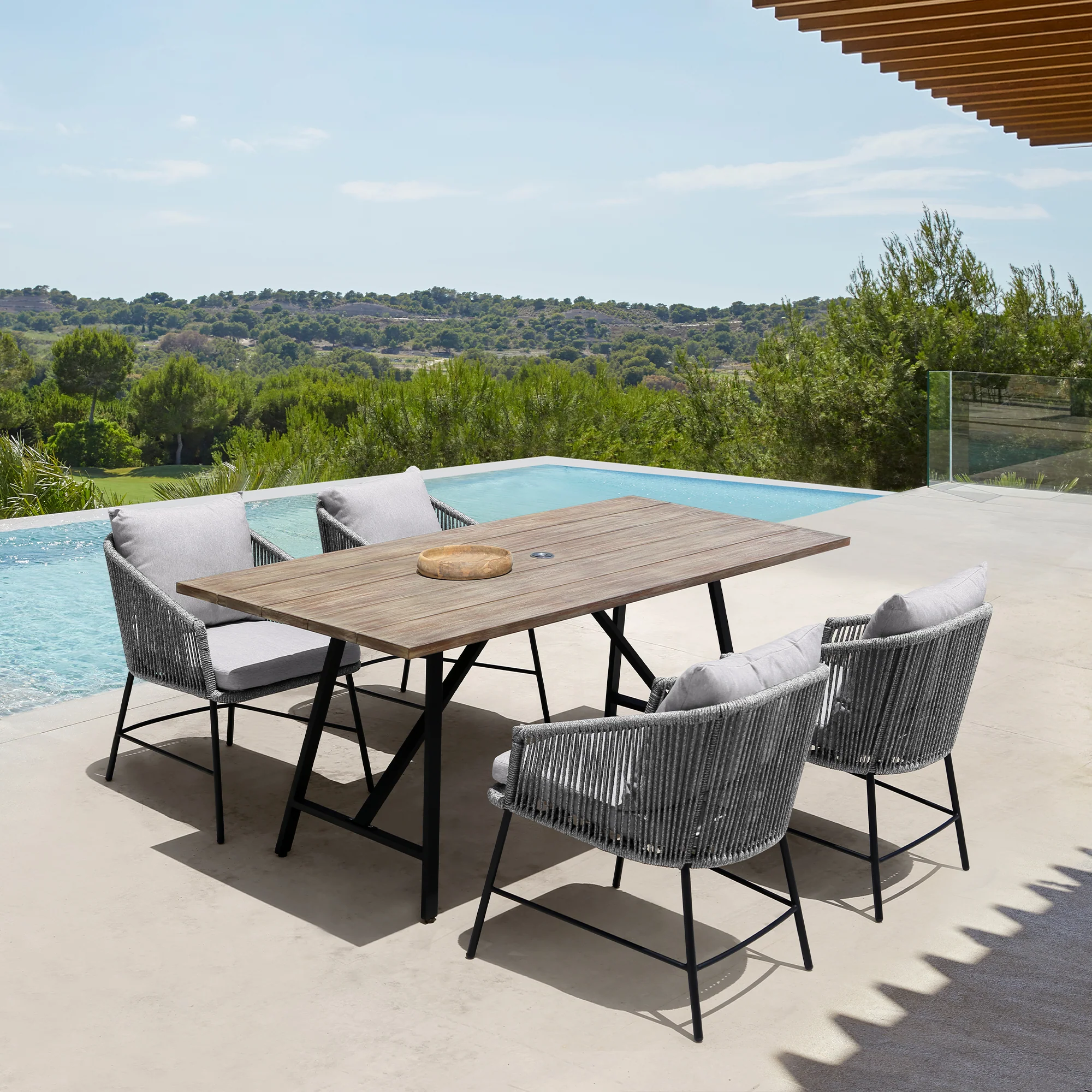 Koala Outdoor Patio Light Eucalyptus Wood and Metal Rectangle Dining Table By Armen Living - Image 3