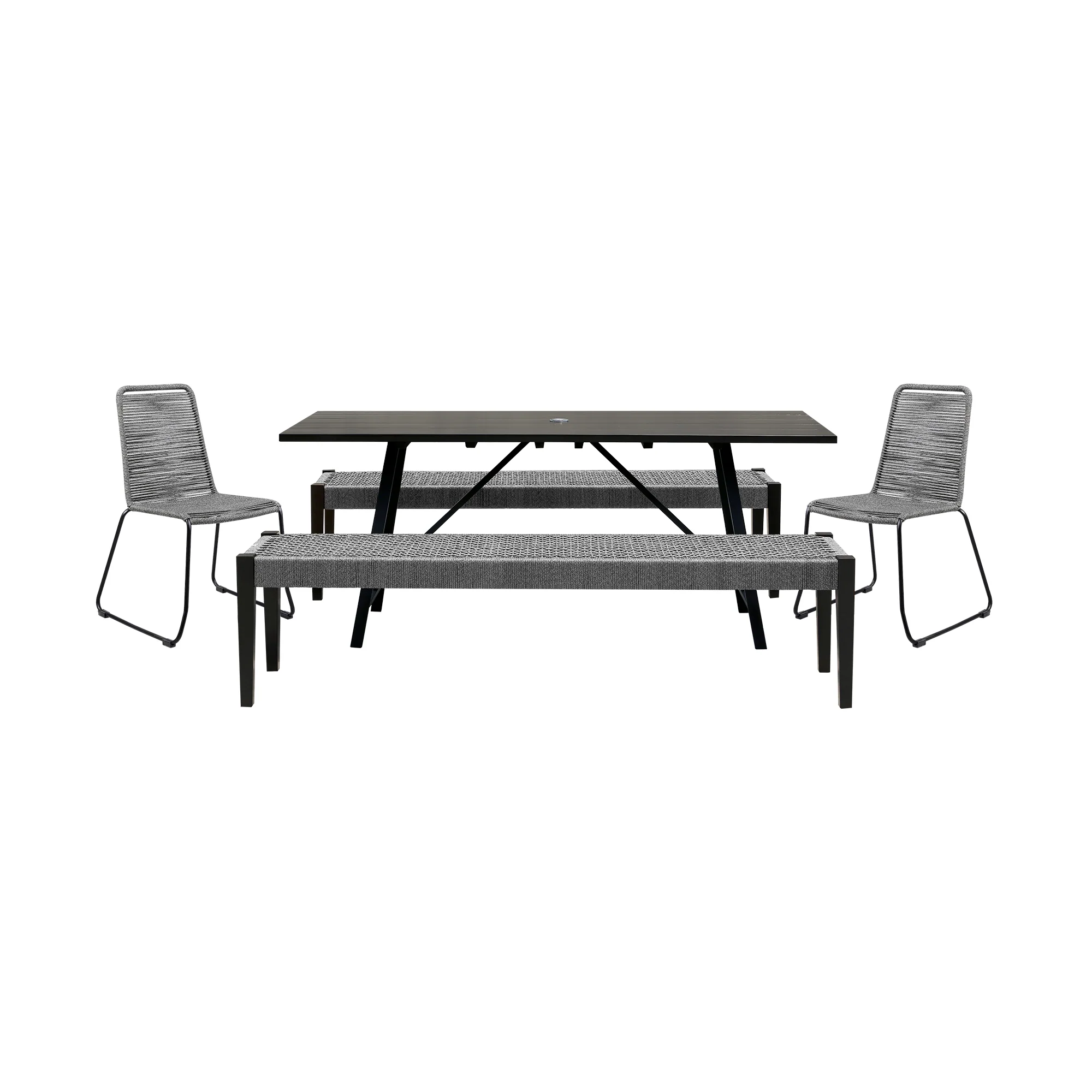 Koala Shasta and Camino 5 Piece Outdoor Dining Set in Dark Eucalyptus Wood with Grey Rope By Armen Living - Image 2