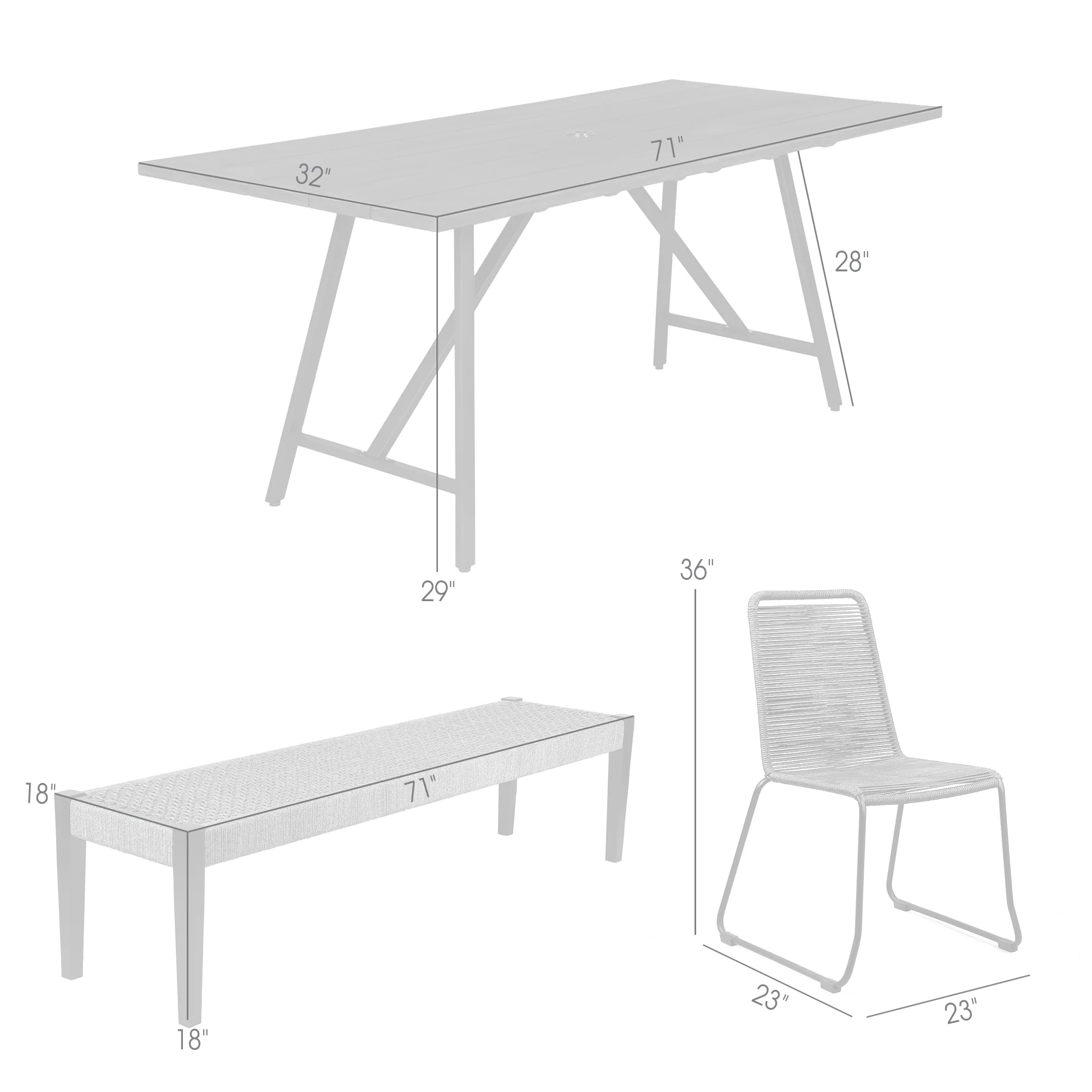 Koala Shasta and Camino 5 Piece Outdoor Dining Set in Dark Eucalyptus Wood with Grey Rope By Armen Living - Image 9