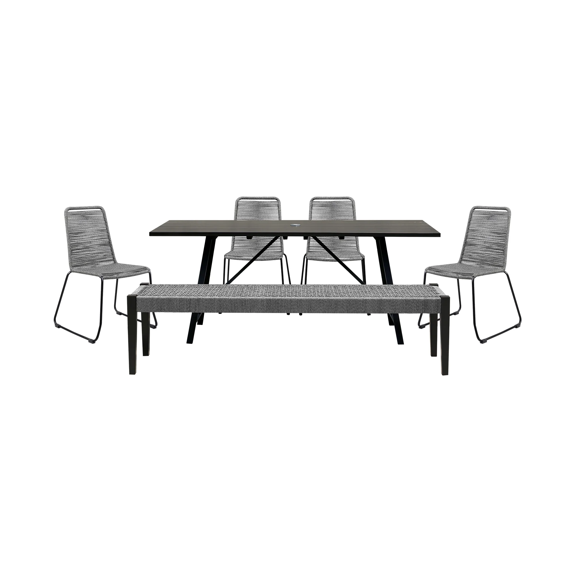 Koala Shasta and Camino 6 Piece Outdoor Dining Set in Dark Eucalyptus Wood with Grey Rope By Armen Living - Image 2