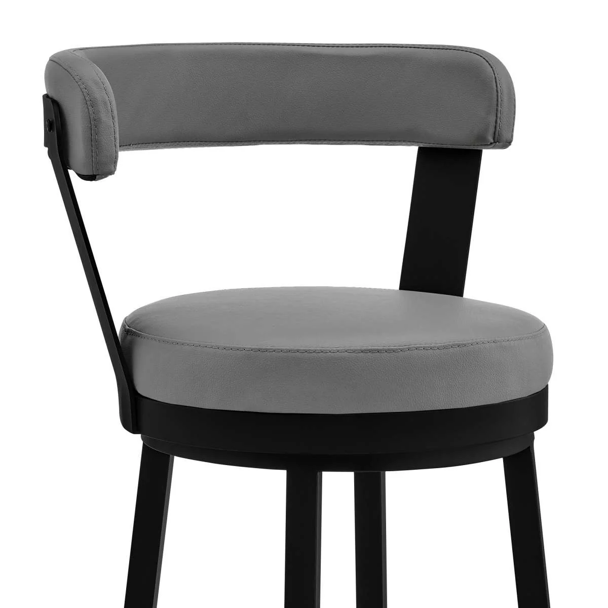 Kobe 26" Counter Height Swivel Bar Stool in Black Finish and Gray Faux Leather By Armen Living - Image 5