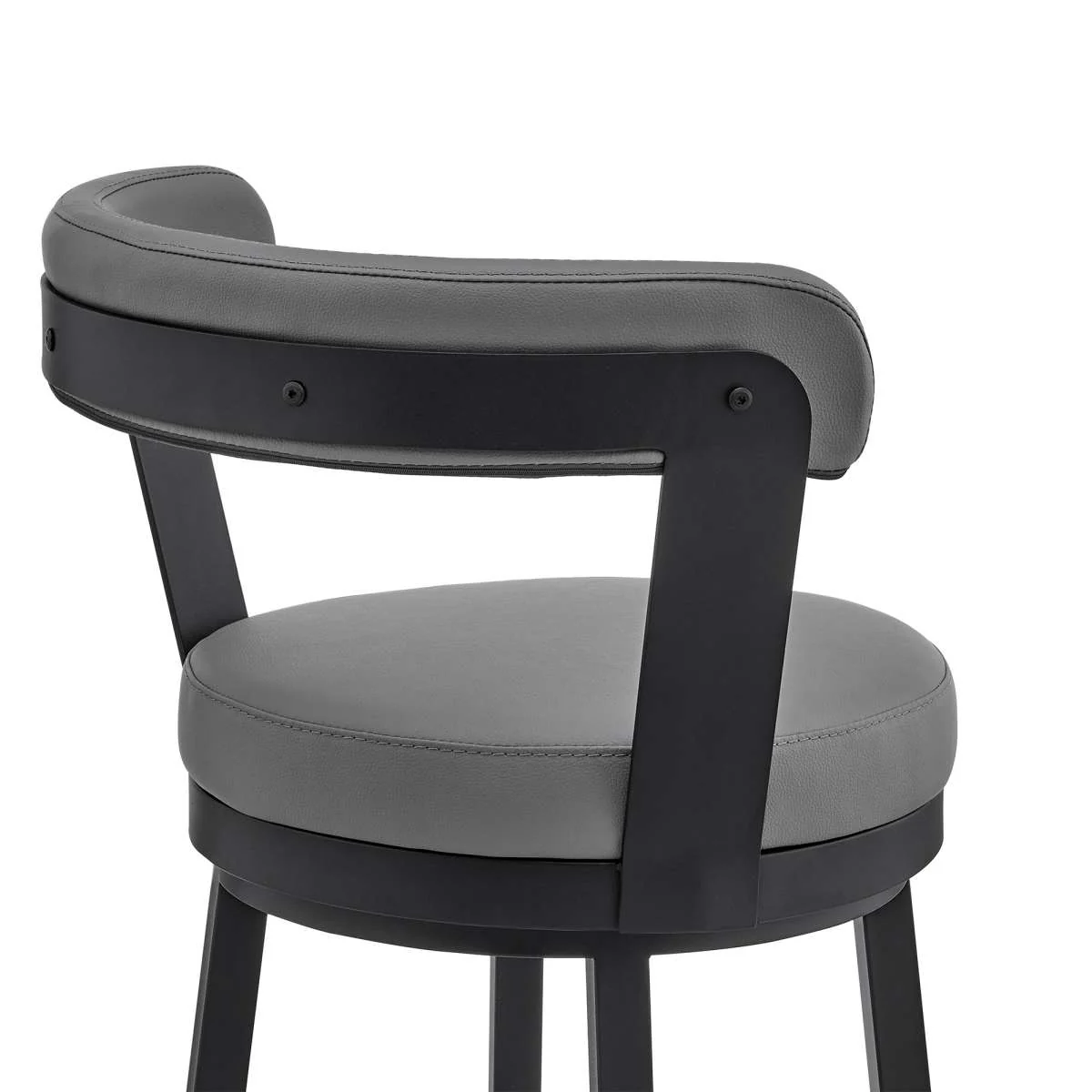 Kobe 26" Counter Height Swivel Bar Stool in Black Finish and Gray Faux Leather By Armen Living - Image 6