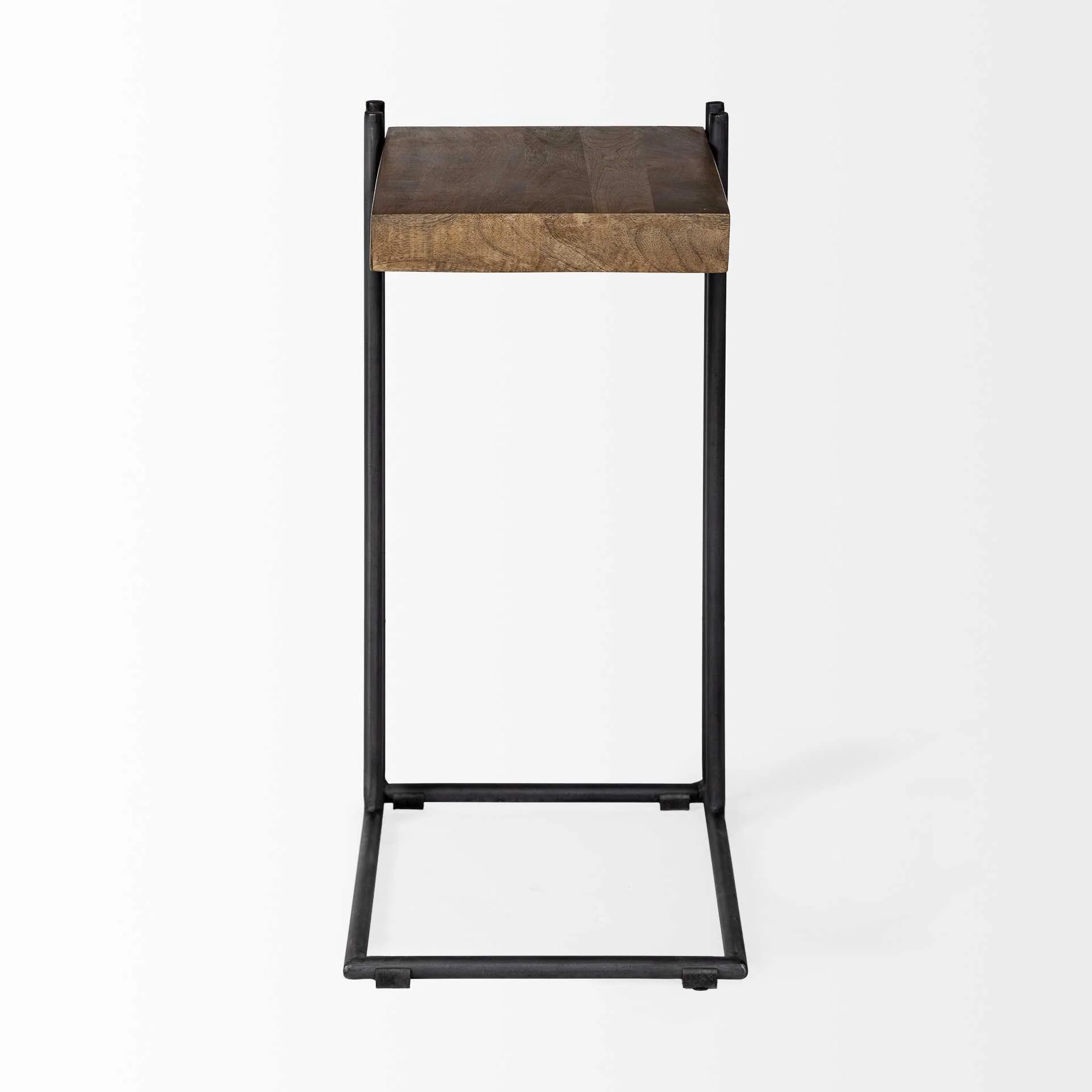 L-Shaped Medium Brown Wood Side Table with Black Metal Frame By Homeroots - Image 2