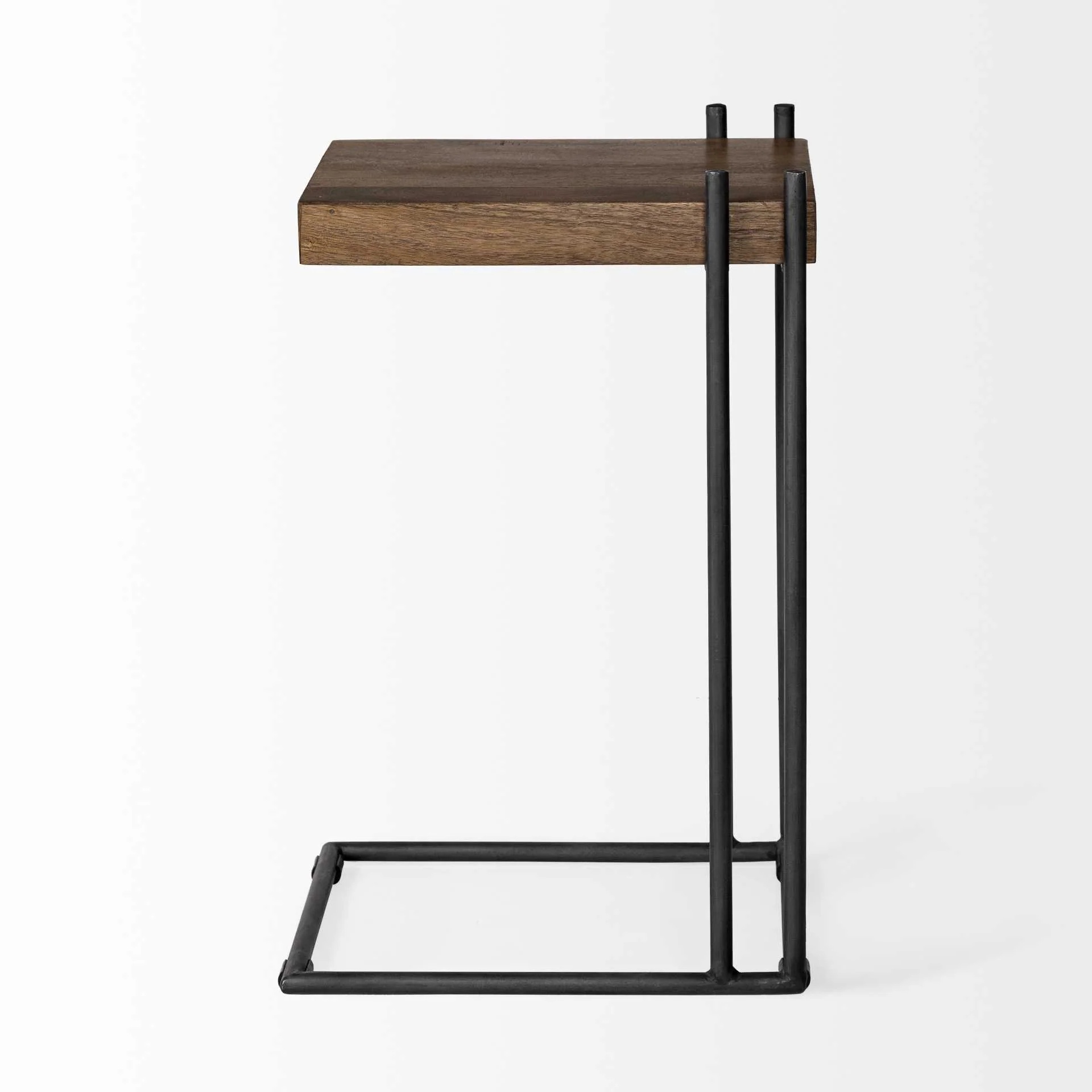 L-Shaped Medium Brown Wood Side Table with Black Metal Frame By Homeroots - Image 3