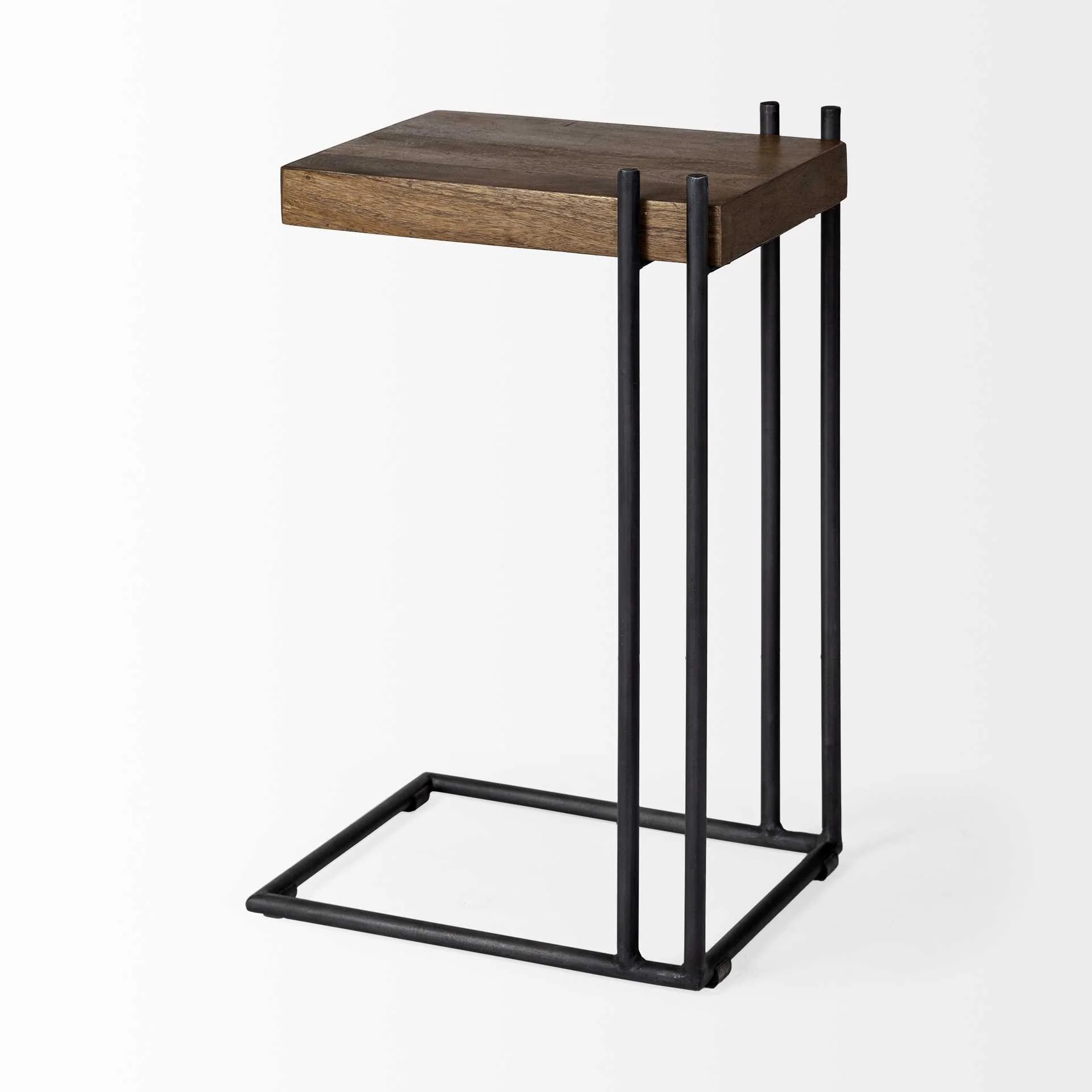L-Shaped Medium Brown Wood Side Table with Black Metal Frame By Homeroots - Image 4