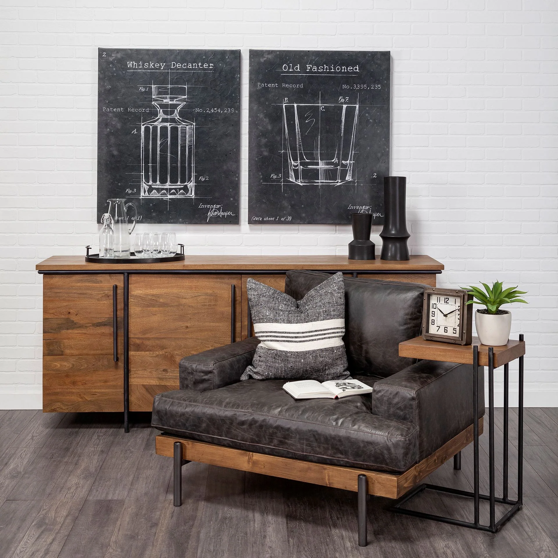 L-Shaped Medium Brown Wood Side Table with Black Metal Frame By Homeroots - Image 5