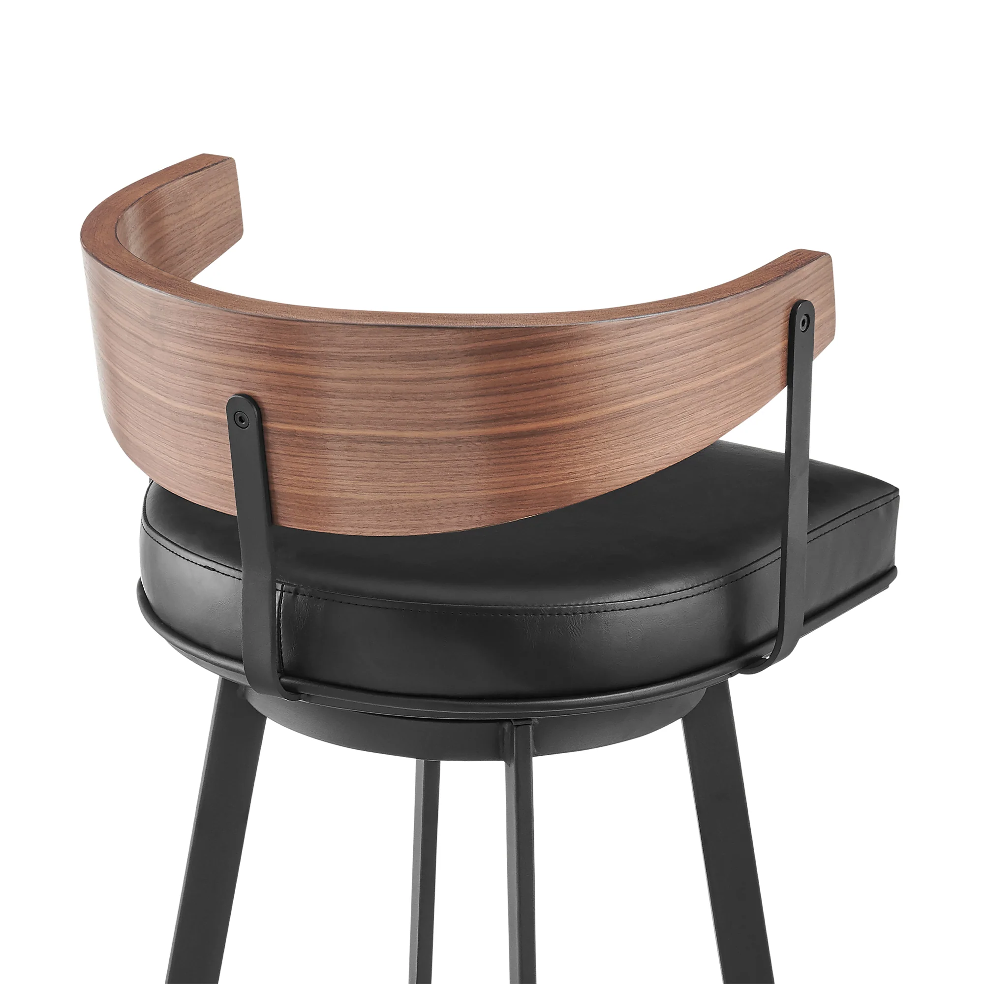 Lacey 26" Swivel Counter Stool in Black Iron with Walnut Finish and Vintage Black Faux Leather By Armen Living - Image 6