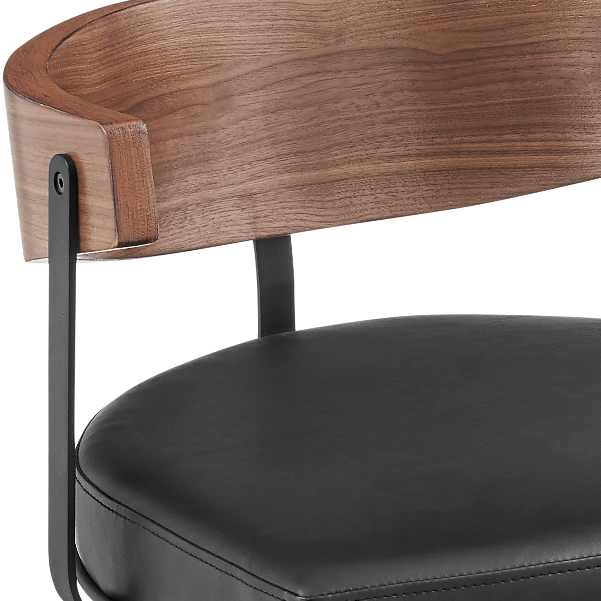 Lacey 26" Swivel Counter Stool in Black Iron with Walnut Finish and Vintage Black Faux Leather By Armen Living - Image 7