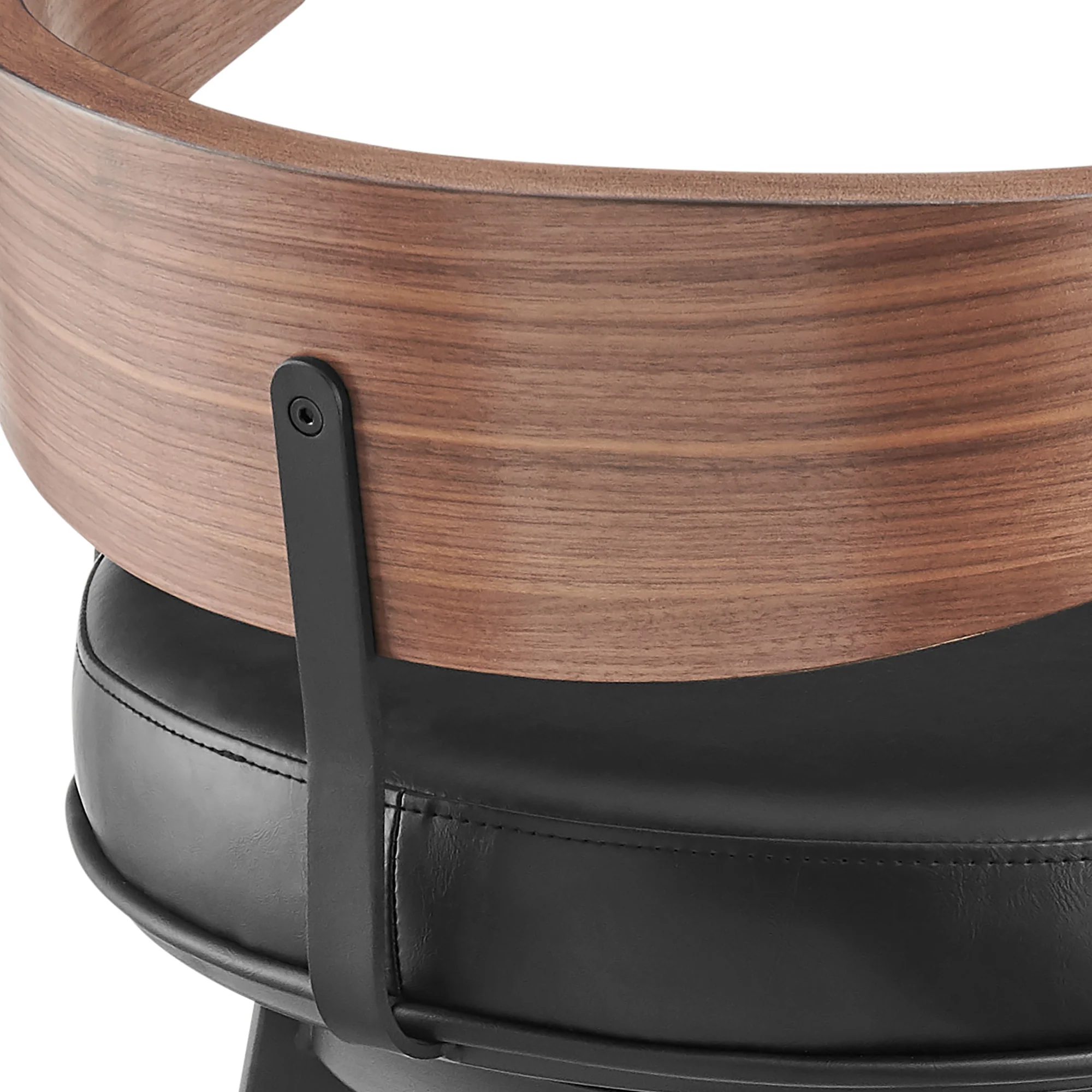 Lacey 30" Swivel Bar Stool in Black Iron with Walnut Finish and Vintage Black Faux Leather By Armen Living - Image 10