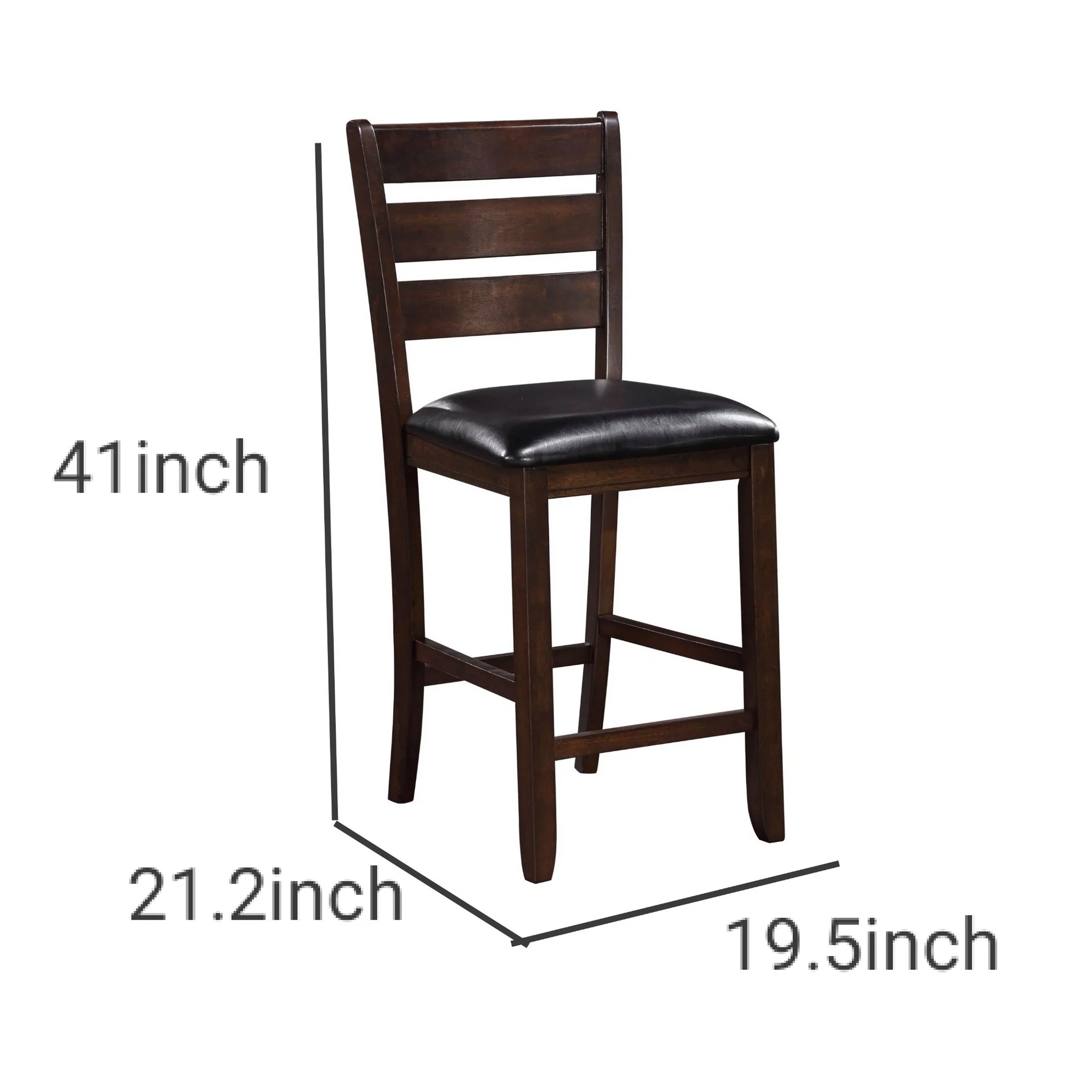 Ladder Back Counter Height Chairs with Leatherette Seat, Set of 2, Brown By Benzara - Image 2