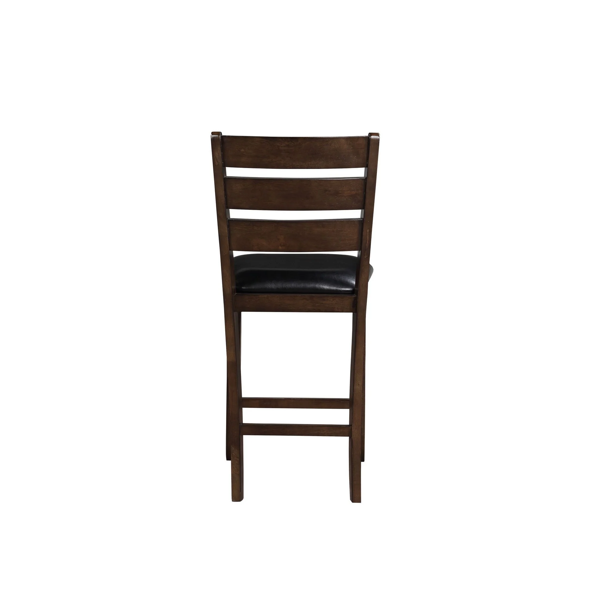 Ladder Back Counter Height Chairs with Leatherette Seat, Set of 2, Brown By Benzara - Image 3