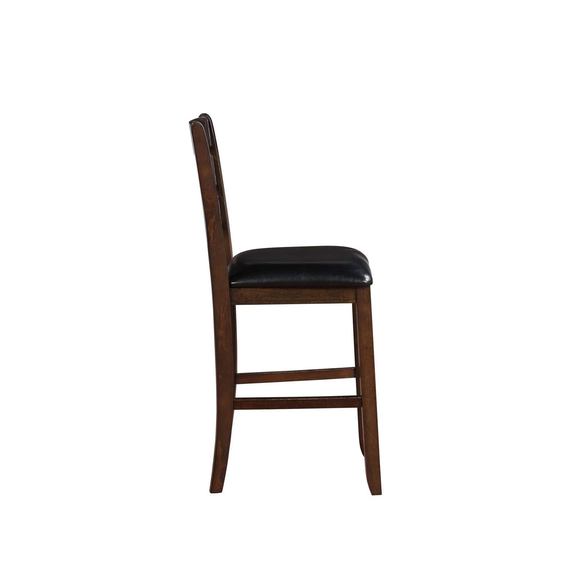 Ladder Back Counter Height Chairs with Leatherette Seat, Set of 2, Brown By Benzara - Image 4