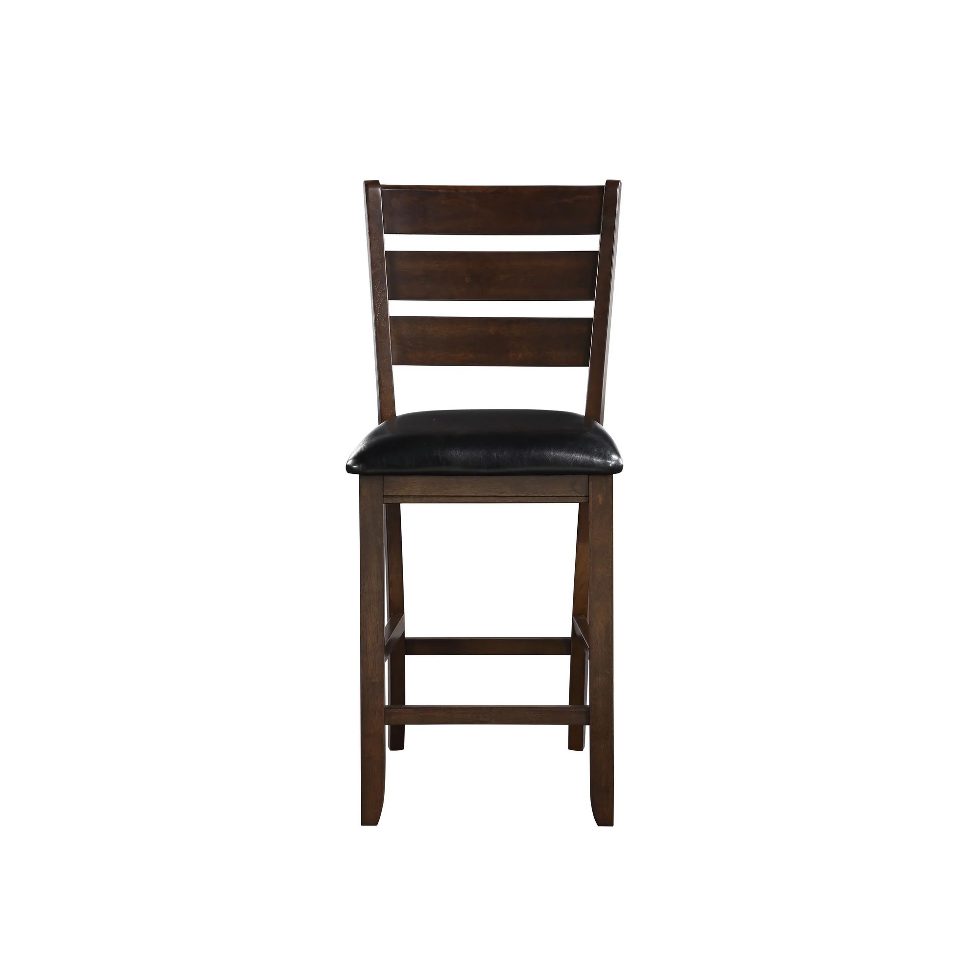 Ladder Back Counter Height Chairs with Leatherette Seat, Set of 2, Brown By Benzara - Image 5