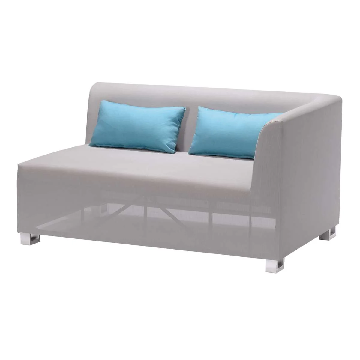 Lagoon 4 piece Outdoor Textilene Sectional Set in Taupe with Sky Blue Accent Pillows By Armen Living - Image 3