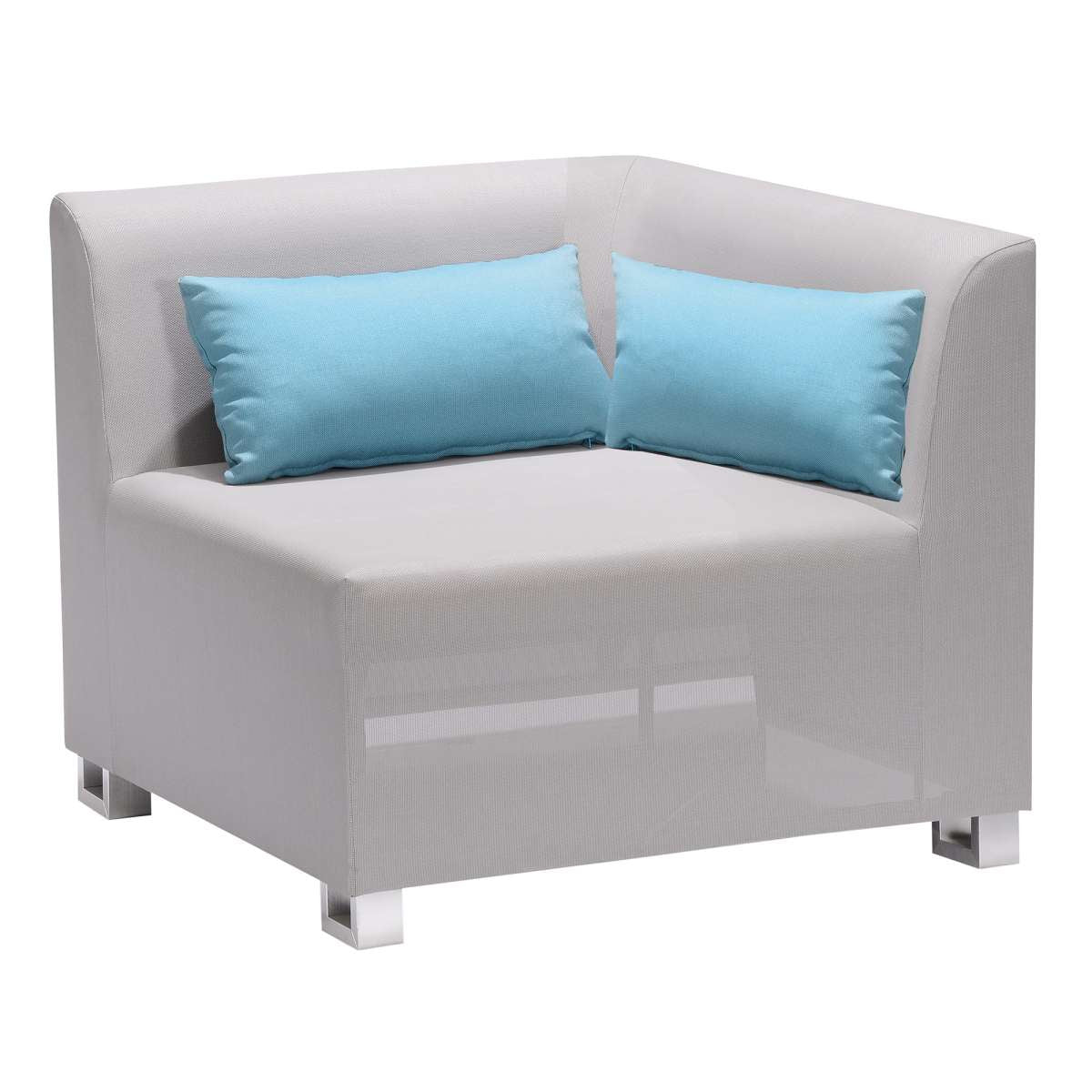 Lagoon 4 piece Outdoor Textilene Sectional Set in Taupe with Sky Blue Accent Pillows By Armen Living - Image 4