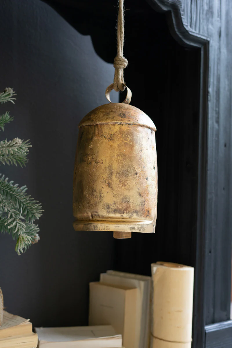Large Antique Gold Christmas Bell - 12"T By Kalalou - Image 3