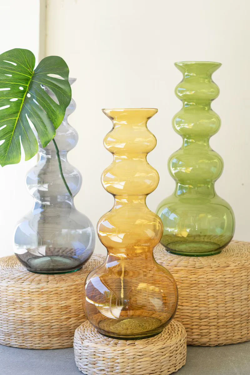 Large Glass Bubble Vase - Amber By Kalalou - Image 3