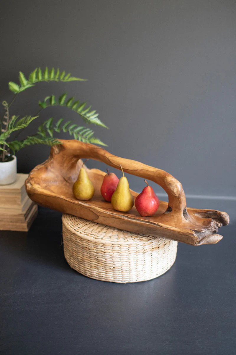 Large Oval Teak Bowl With Handle By Kalalou - Image 2