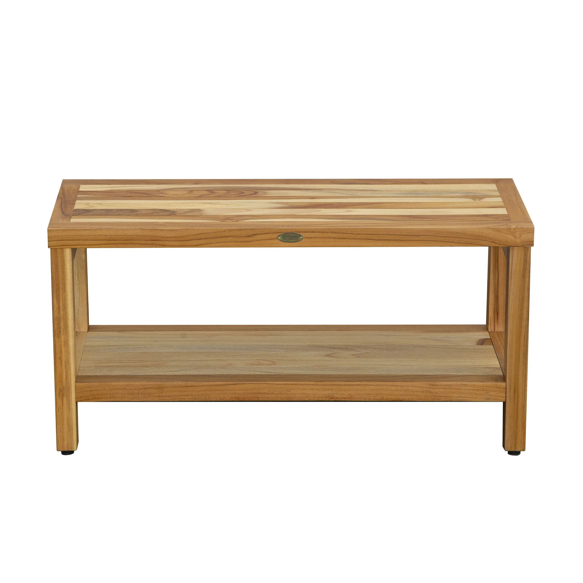 Large Rectangular Teak Bench with Shelf in Natural Finish By Homeroots - Image 2