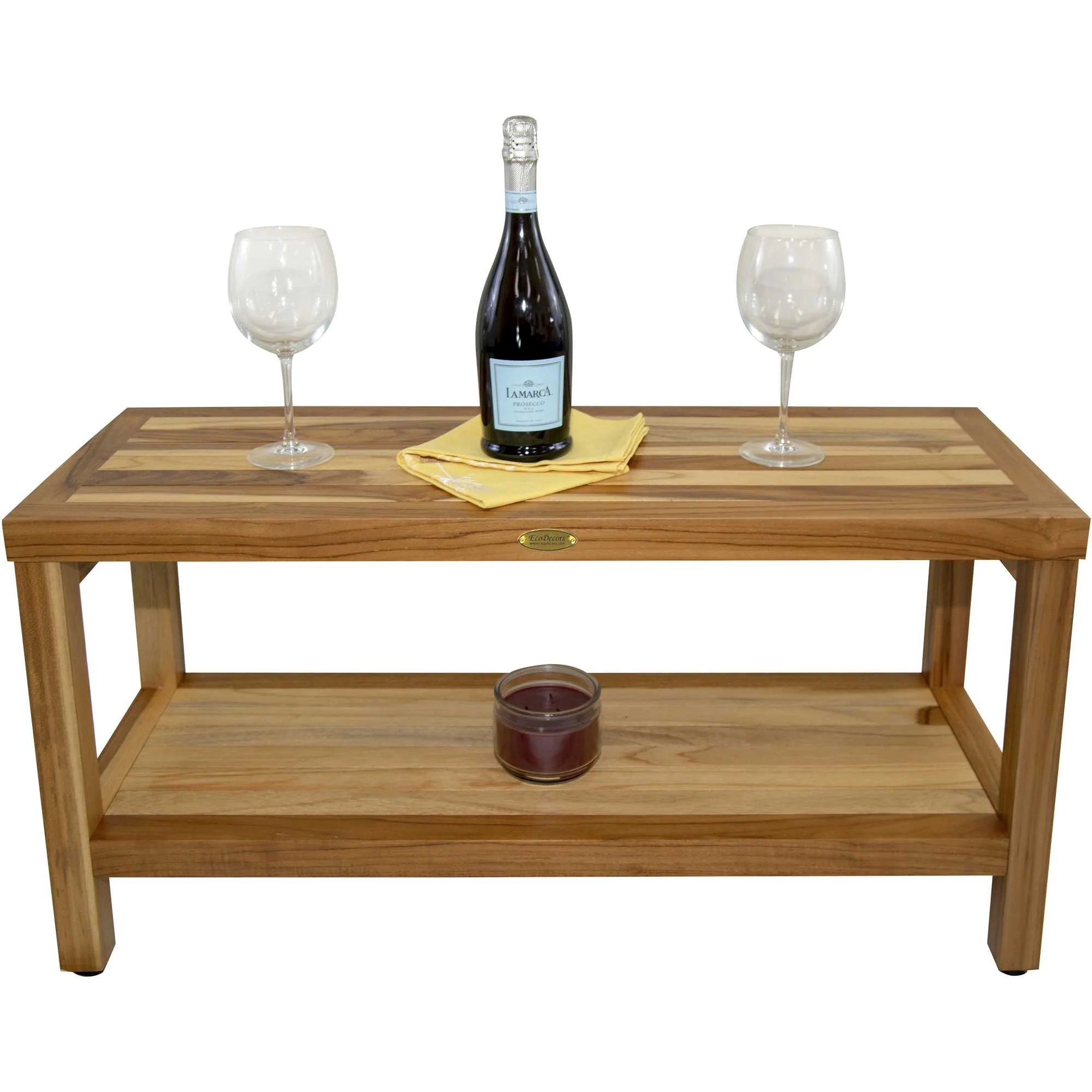Large Rectangular Teak Bench with Shelf in Natural Finish By Homeroots - Image 4