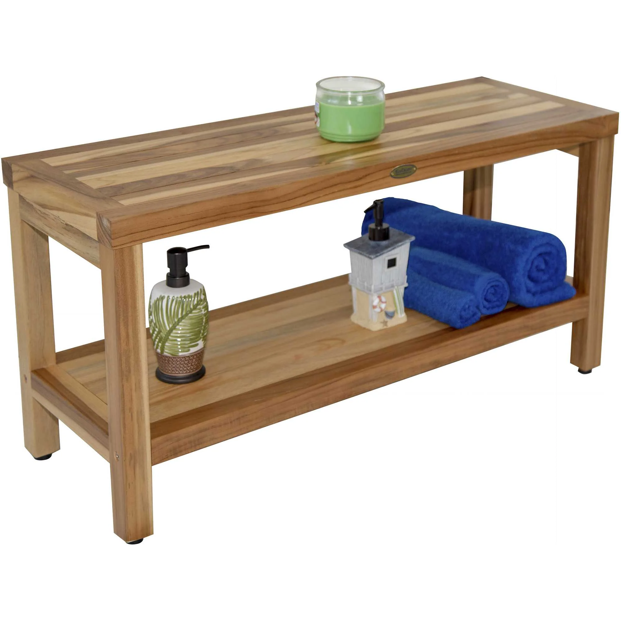 Large Rectangular Teak Bench with Shelf in Natural Finish By Homeroots - Image 5