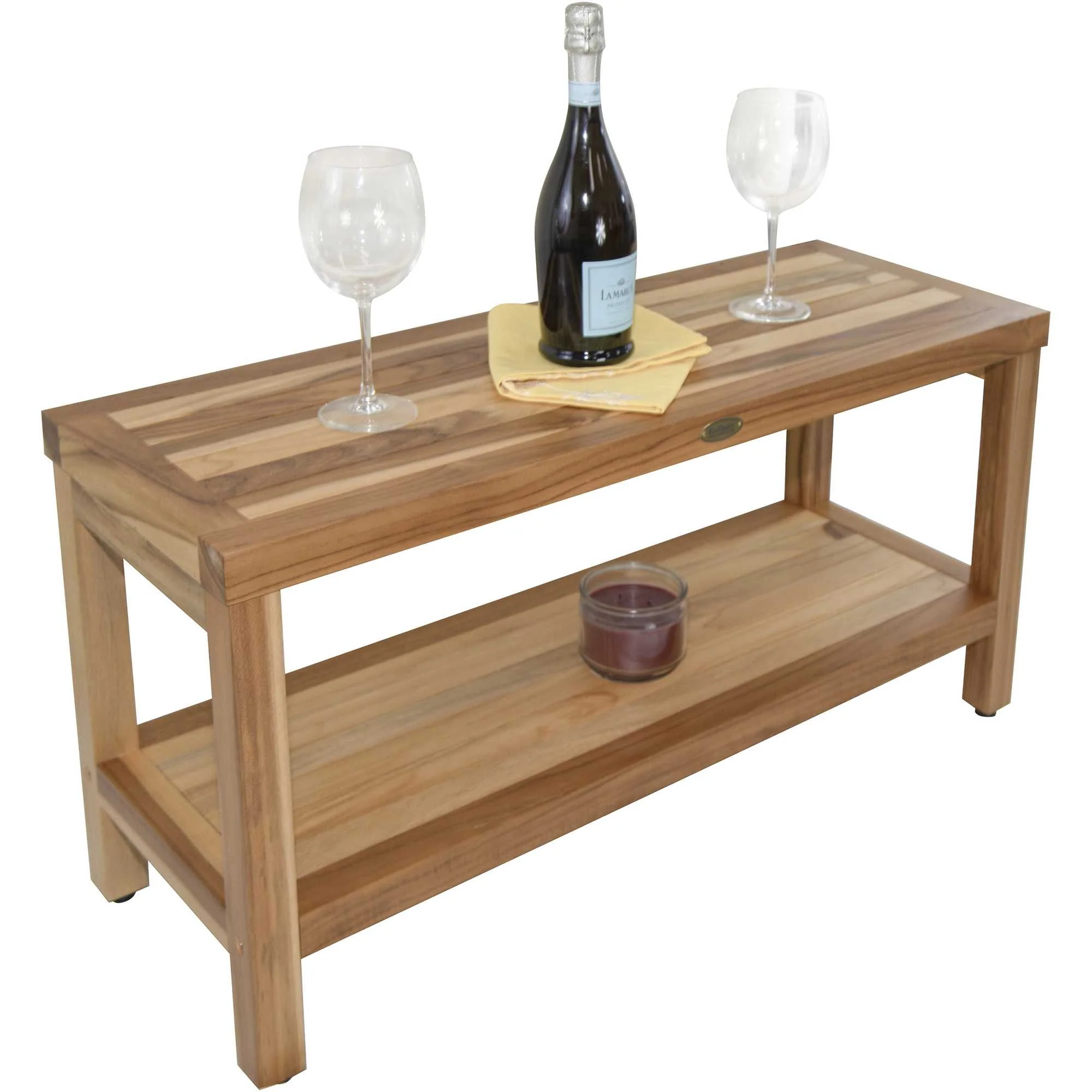 Large Rectangular Teak Bench with Shelf in Natural Finish By Homeroots - Image 6