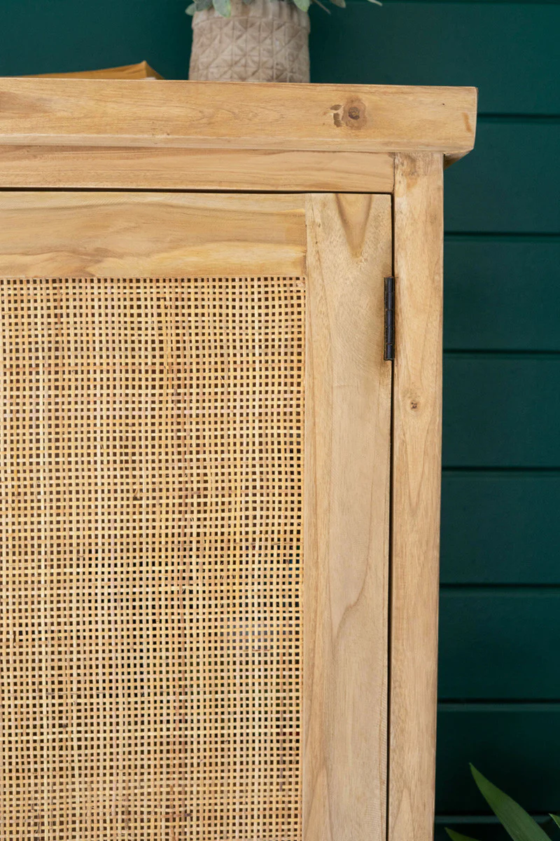Large Two Door Wooden Cabinet With  Woven Cane Detail By Kalalou - Image 5