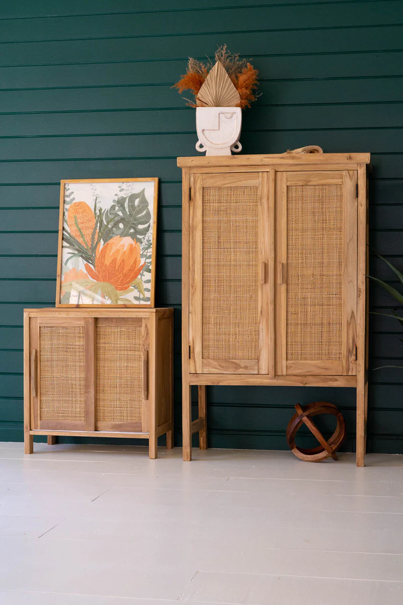 Large Two Door Wooden Cabinet With  Woven Cane Detail By Kalalou - Image 7