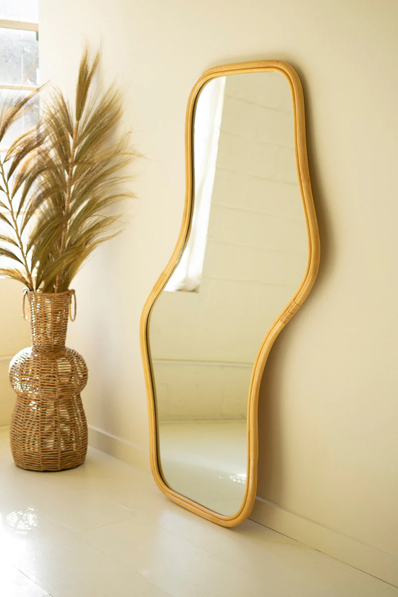Large Wavy Rattan Floor Mirror By Kalalou - Image 3