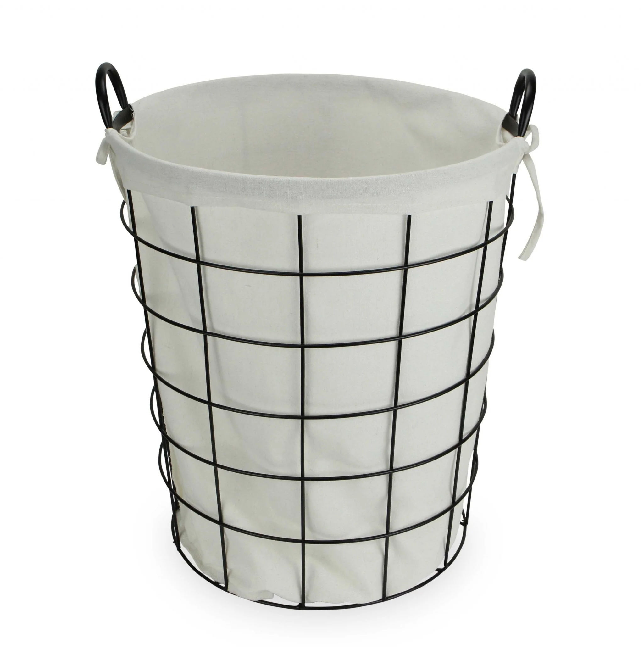 Large White Fabric Lined Metal Laundry Type Basket With Handle By Homeroots - Image 2
