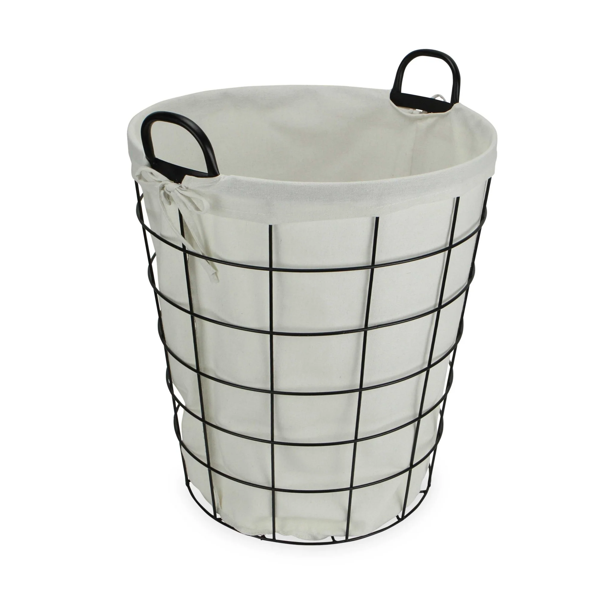 Large White Fabric Lined Metal Laundry Type Basket With Handle By Homeroots - Image 3