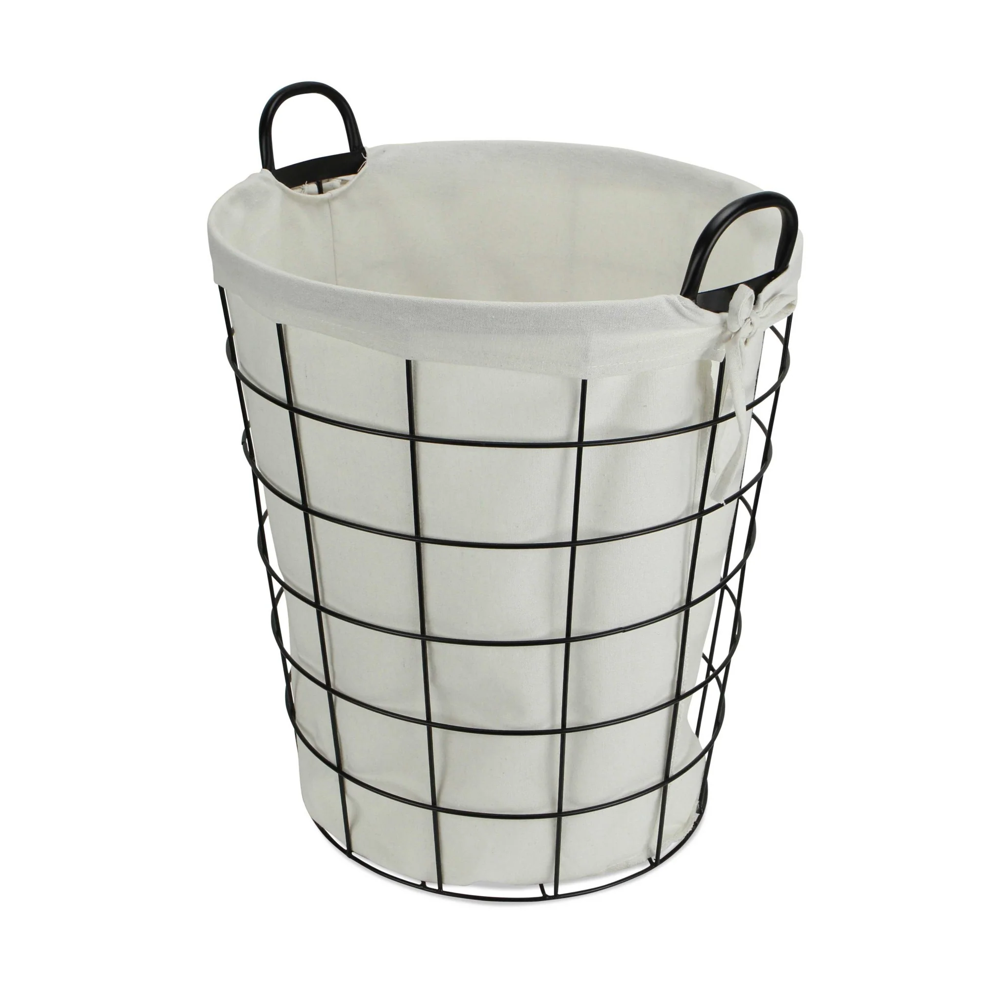 Large White Fabric Lined Metal Laundry Type Basket With Handle By Homeroots - Image 4