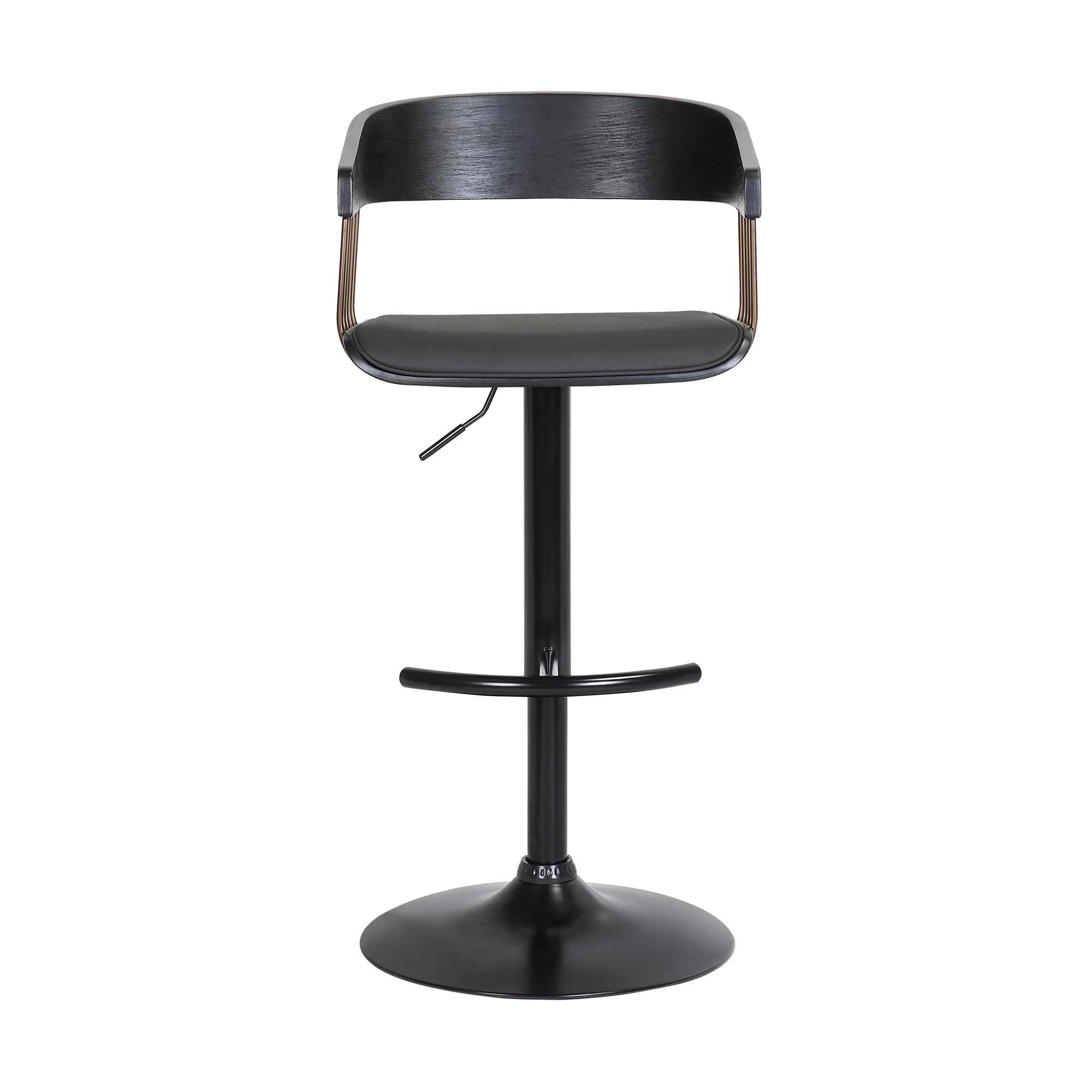 Larisa Adjustable Black Wood Bar Stool in Black Faux Leather with Golden Bronze and Black Metal By Armen Living - Image 3